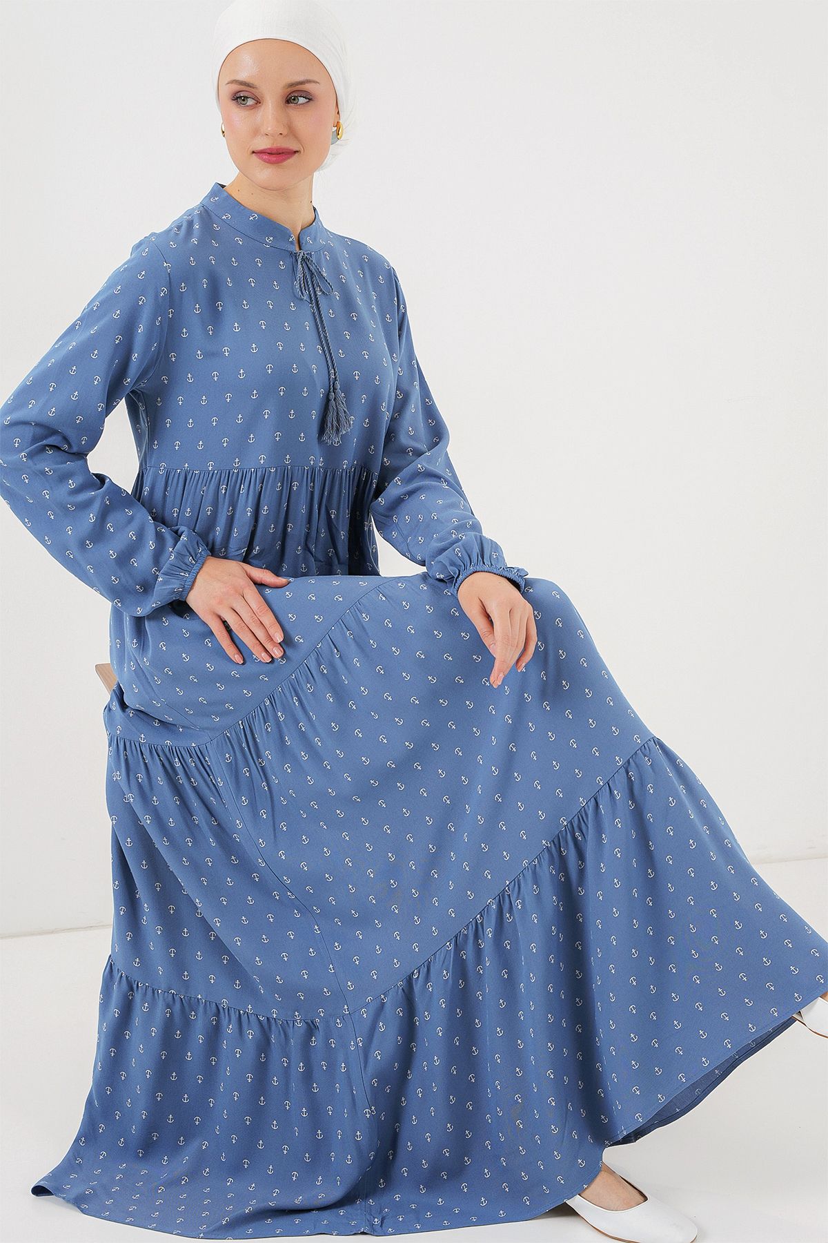 Bigdart-1627 Rochie Hijab cu șireturi - Albastru 2