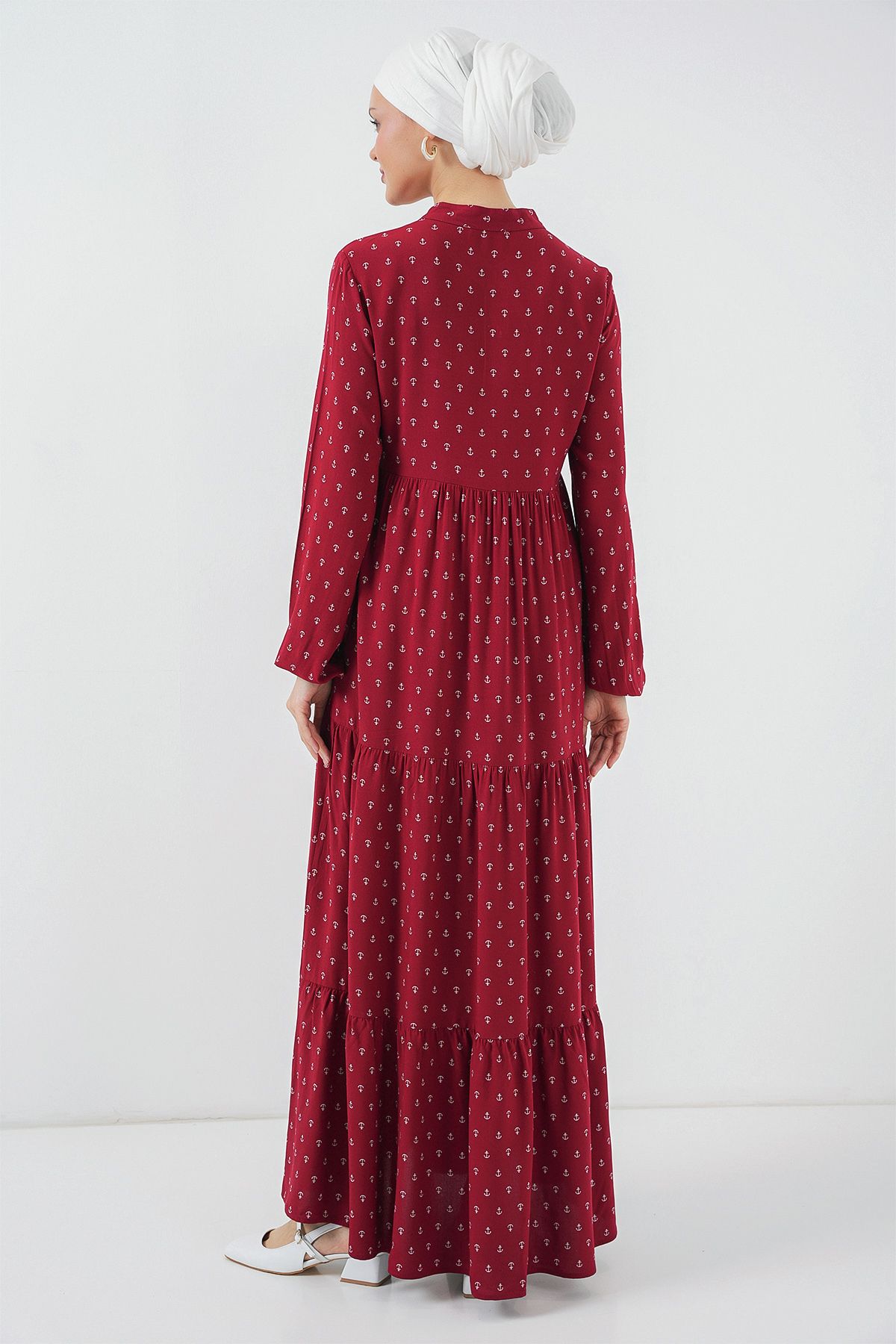 Bigdart-1627 Collar Lace-Up Hijab Dress - Claret Red 6
