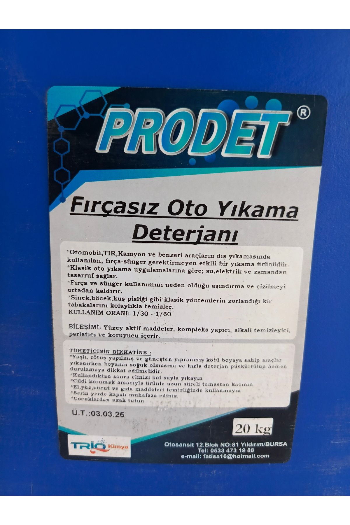 prodet FIRÇASIZ OTO YIKAMA ŞAMPUANI KONSANTRE ÜRÜNDÜR.