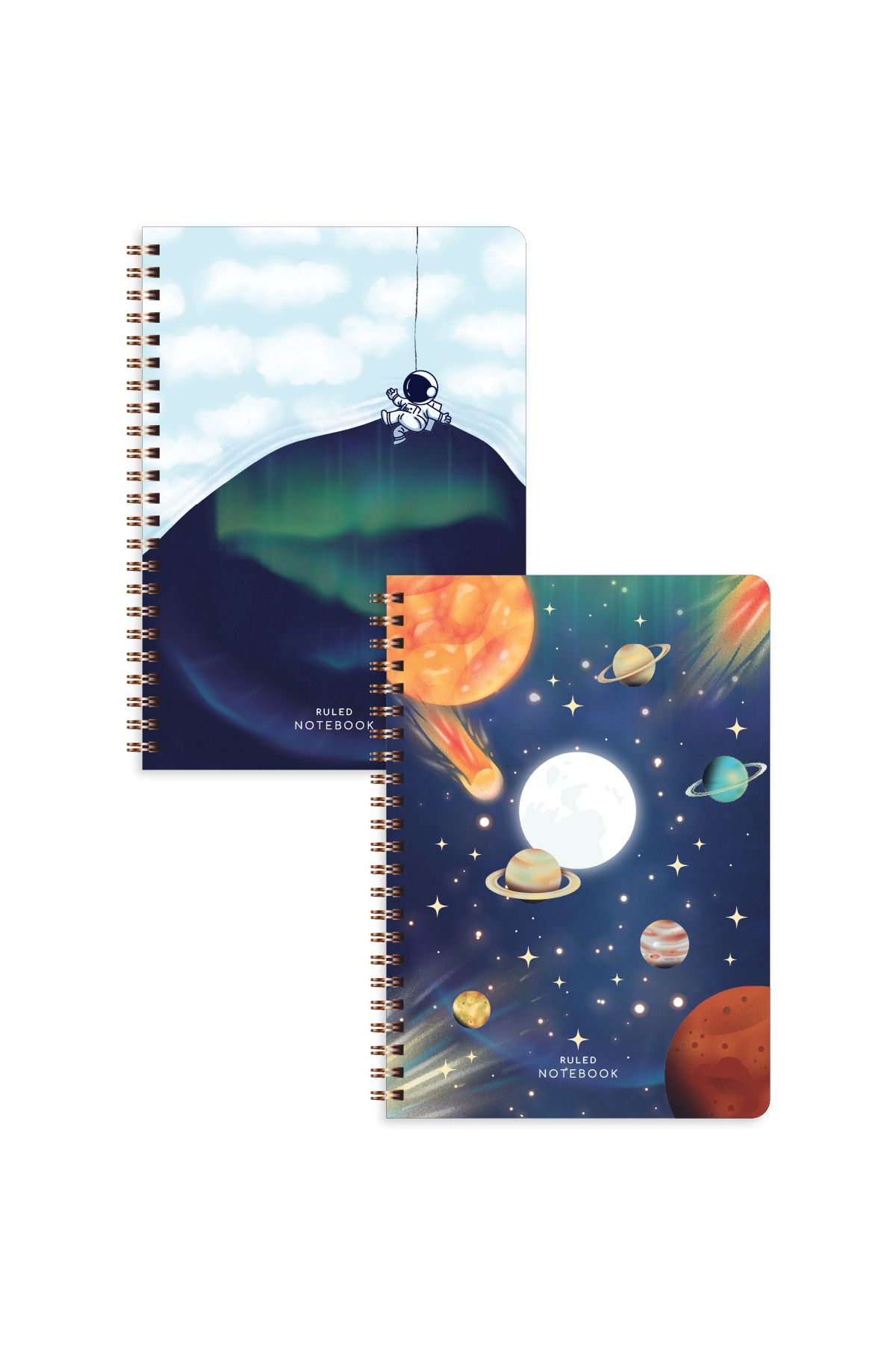 PAPERORA-A5 Spiral Cardboard Cover Set of 2 Ruled School Notebook 80 Sheets, Galaxy with Lesson Schedule 7