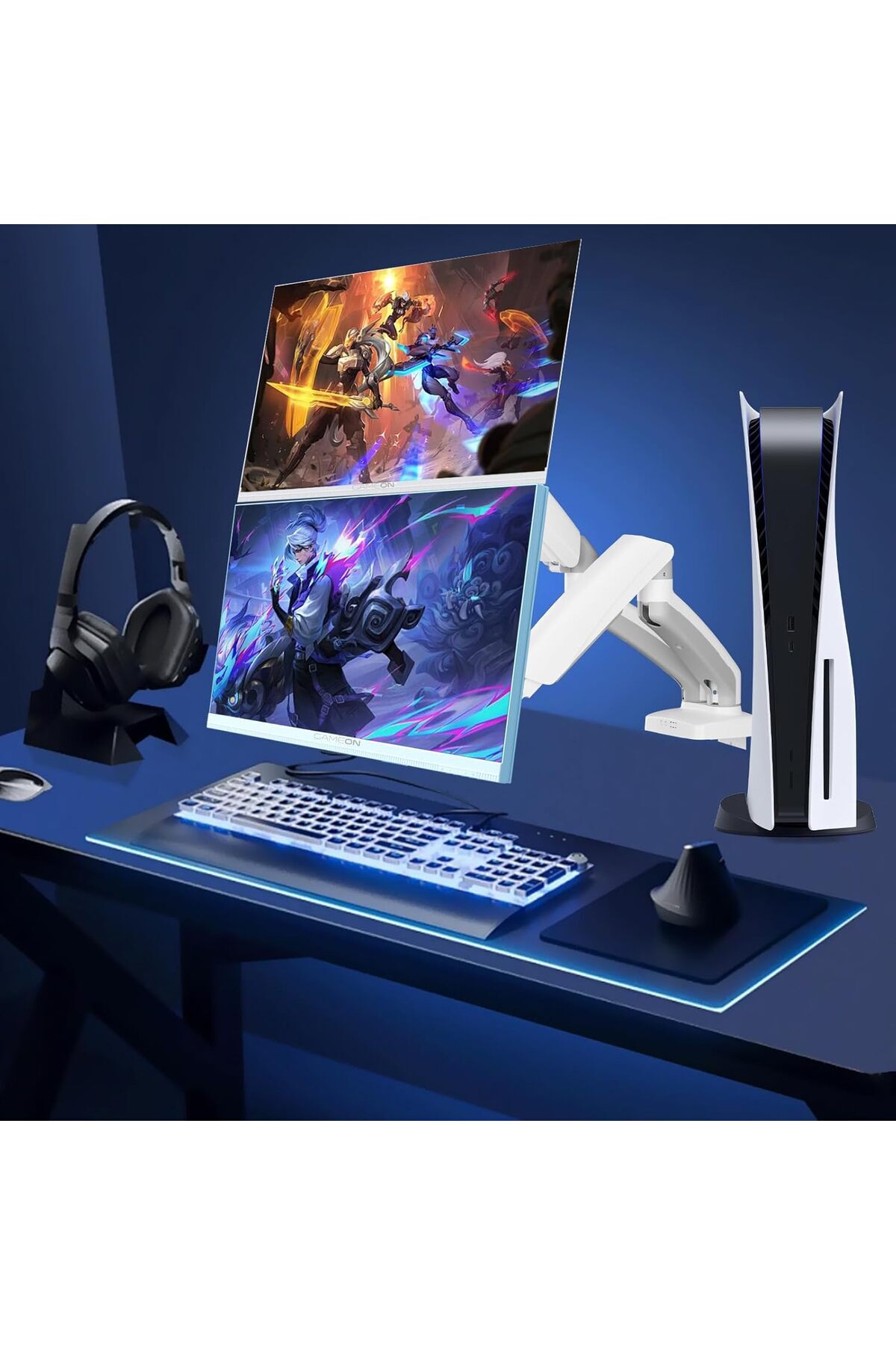 GAMEON-GO-5450 Dual Monitor Arm, Gaming And Office Use, Supports 17" - 32”, Each Arm Up To 2-9 KG - White 7