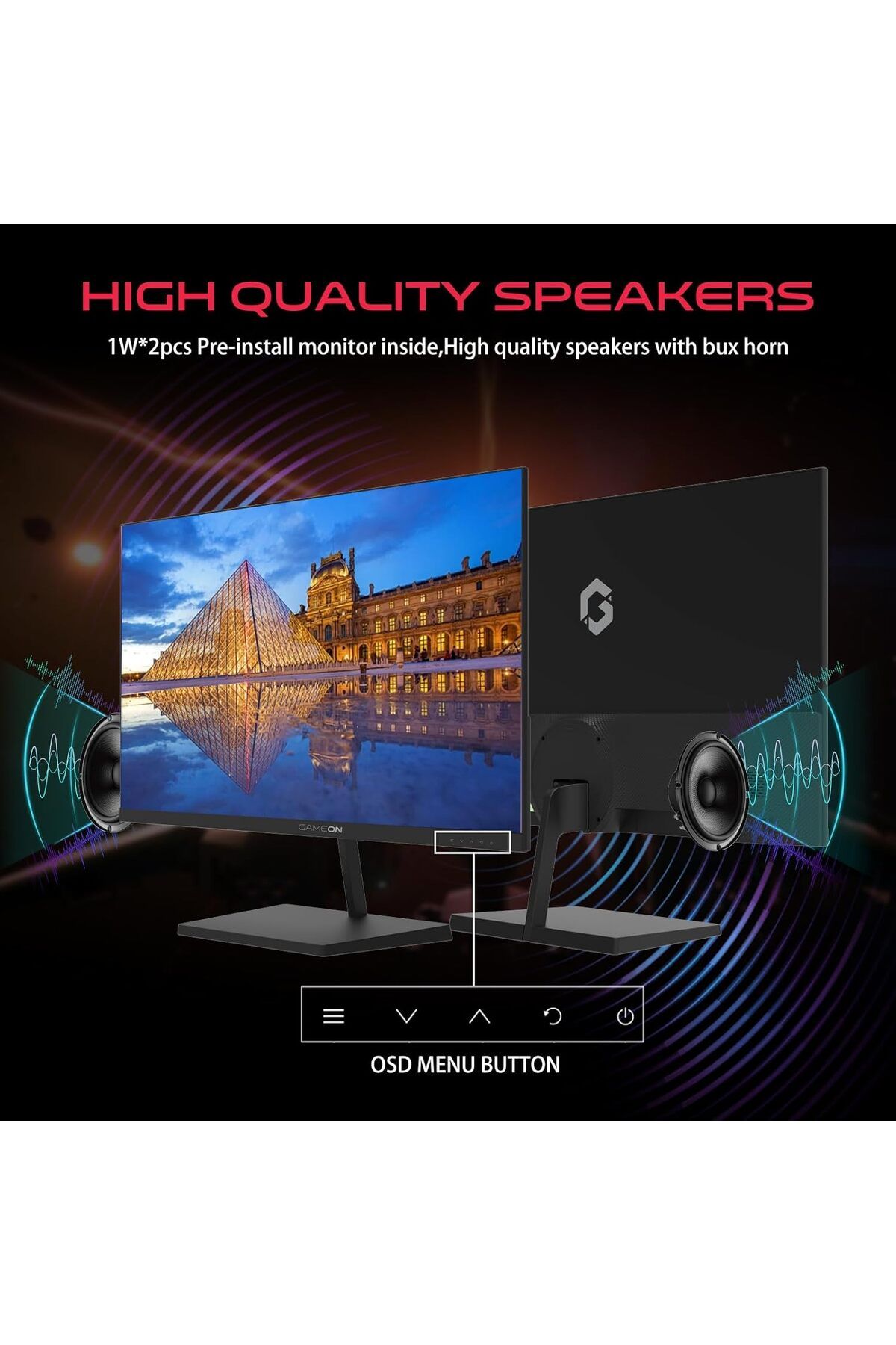 GAMEON-شاشة ألعاب GB24F75 مقاس 24 بوصة، دقة FHD VA، 75 هرتز، 5 مللي ثانية، HDMI 1.4، مكبرات صوت مدمجة، أسود 5