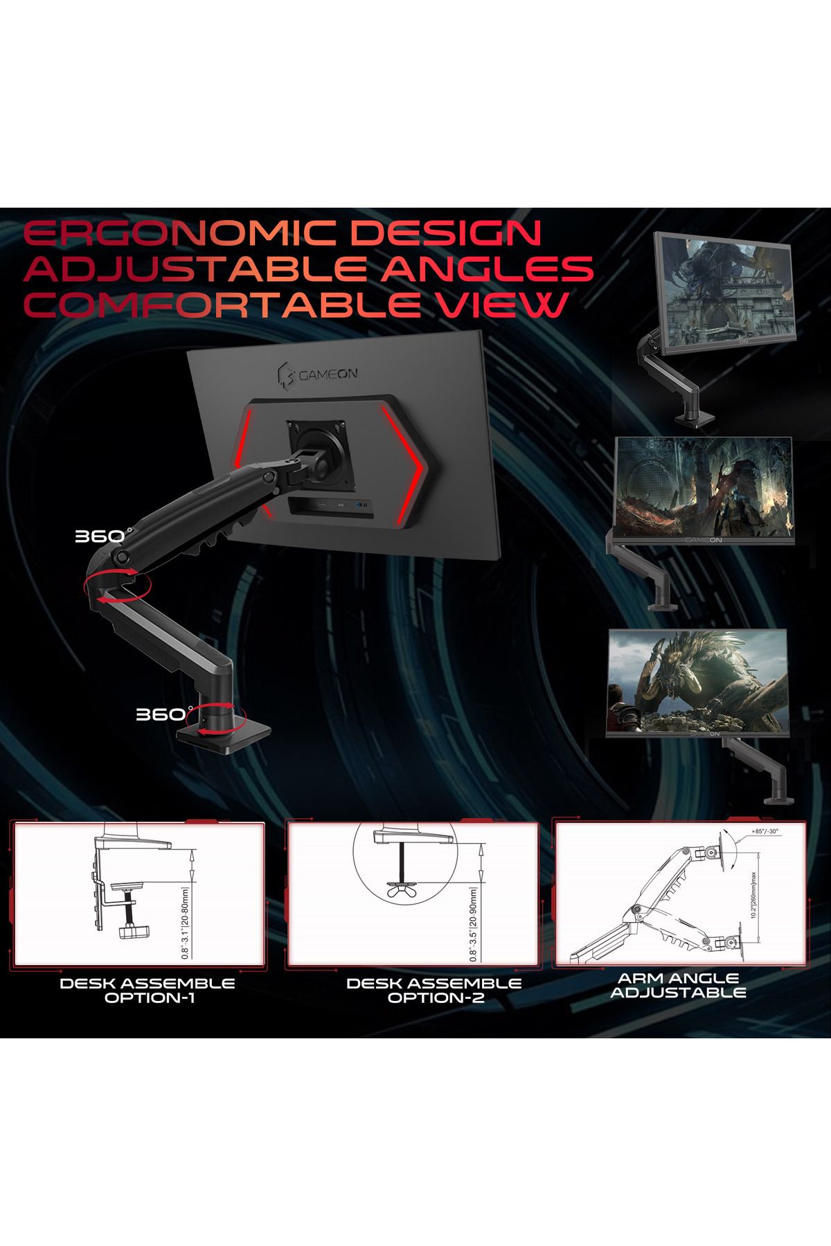 GAMEON-GOM27FHD190IPSX 27 Inch Gaming Monitor, 1920x1080p FHD, 190Hz Fast IPS, 0.5ms with Stand - Black 5