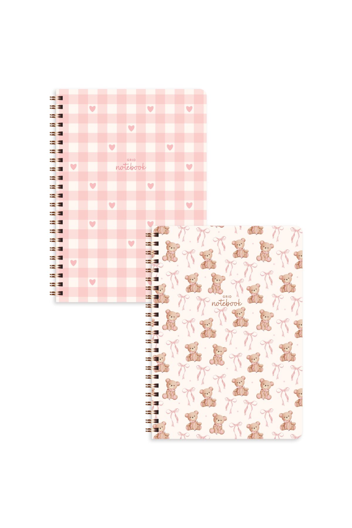 PAPERORA-A5 Spiral Cardboard Cover Set of 2 Checkered School Notebook 80 Sheets, Teddy Bear with Lesson Schedule 7