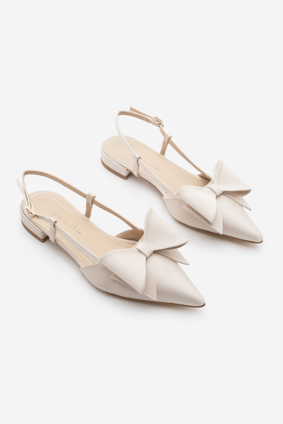 بابیت زنانه جزئیات کمان بینی در پشت ساتن BALKET MONVI BEIGE Marjin