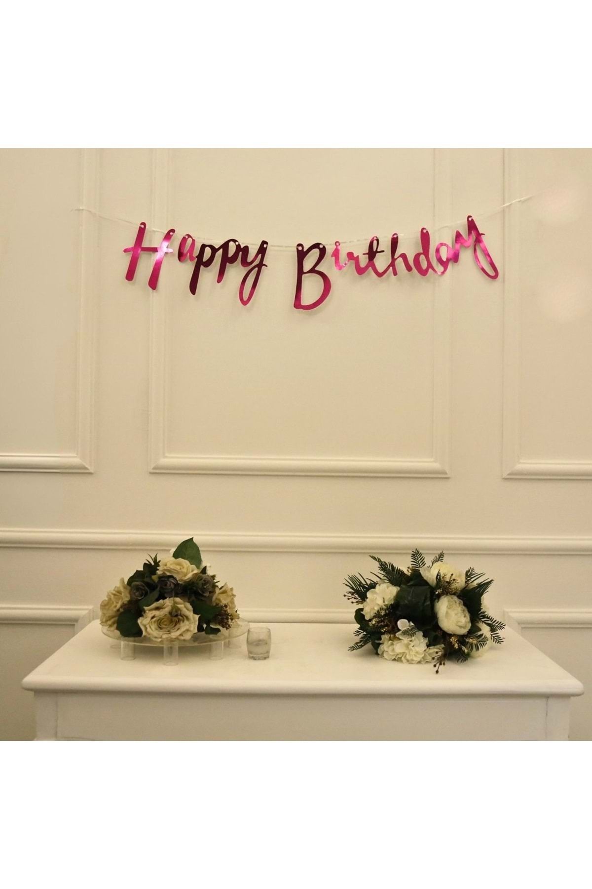Organizasyon Pazarı Fuşya Renkli Happy Birthday El Yazısı Banner