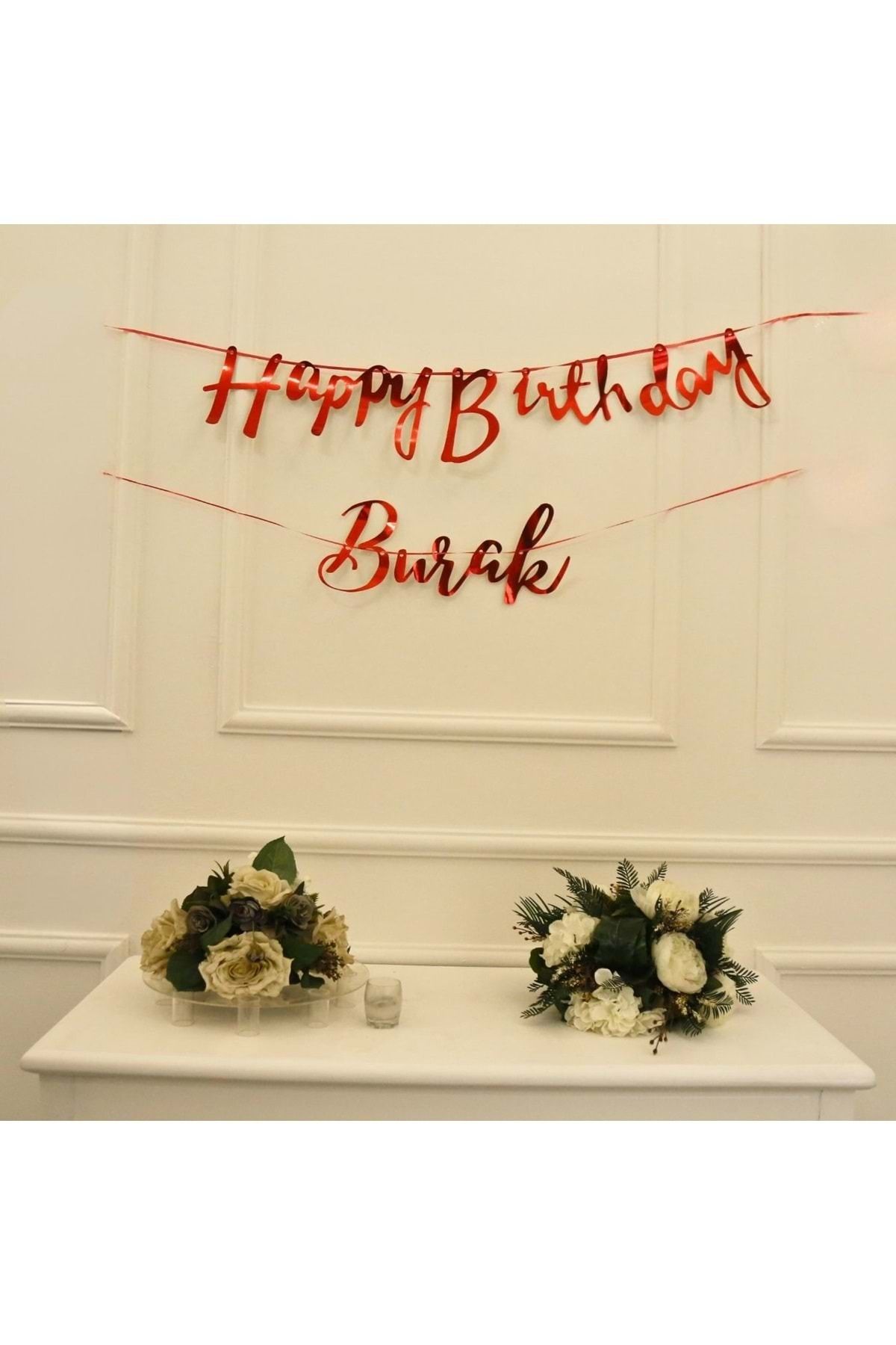 Organizasyon Pazarı Kişiye Özel Kırmızı Renkli Happy Birthday El Yazısı Banner