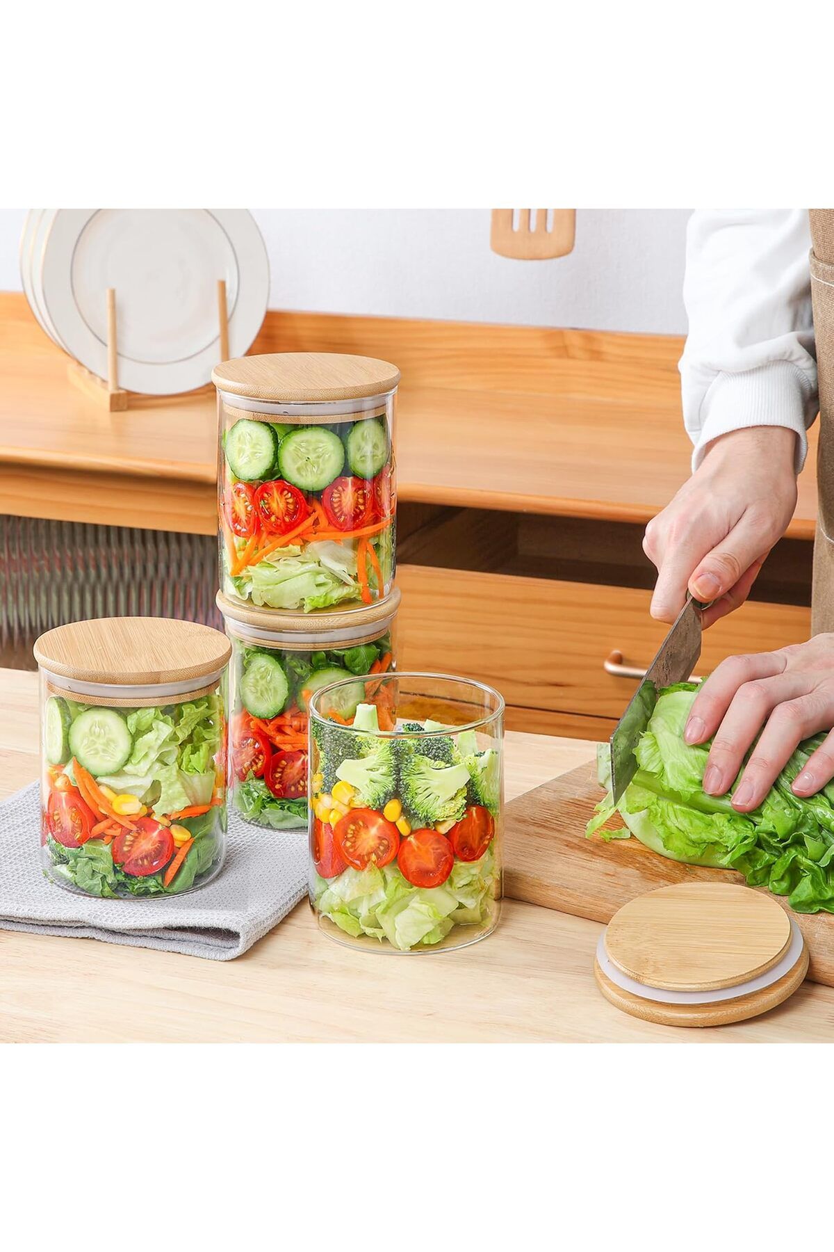 Home Zone-Set of 6, 750 ml Round Storage Jars with Lids or Spice, Coffee Jar, Tea and Sugar Container 4
