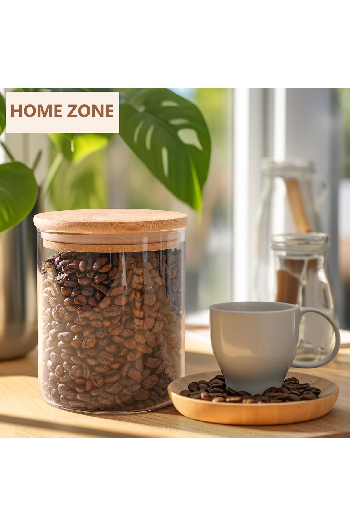 Home Zone-Set of 6, 750 ml Round Storage Jars with Lids or Spice, Coffee Jar, Tea and Sugar Container 8