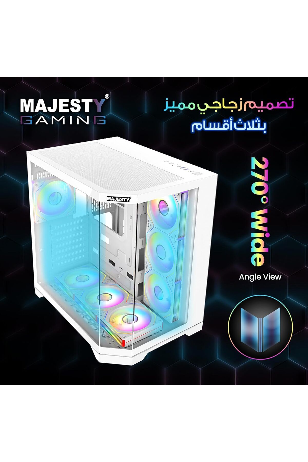 majesty-Majesty Midmavera Midtower Case, 7 ARGB Fans, Tempered Glass, ATX, Type-C & 2xUSB 3.0 Support, White 8