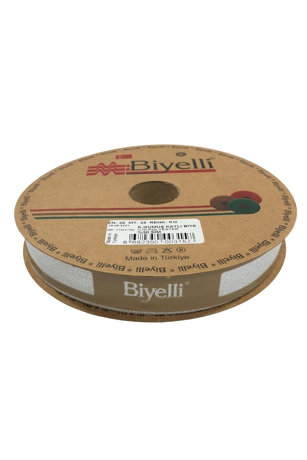 KfksStore Biye Simli Katlı Kg Gümüş 2 cm 25 Metre %50 Simli % 50 Polyester