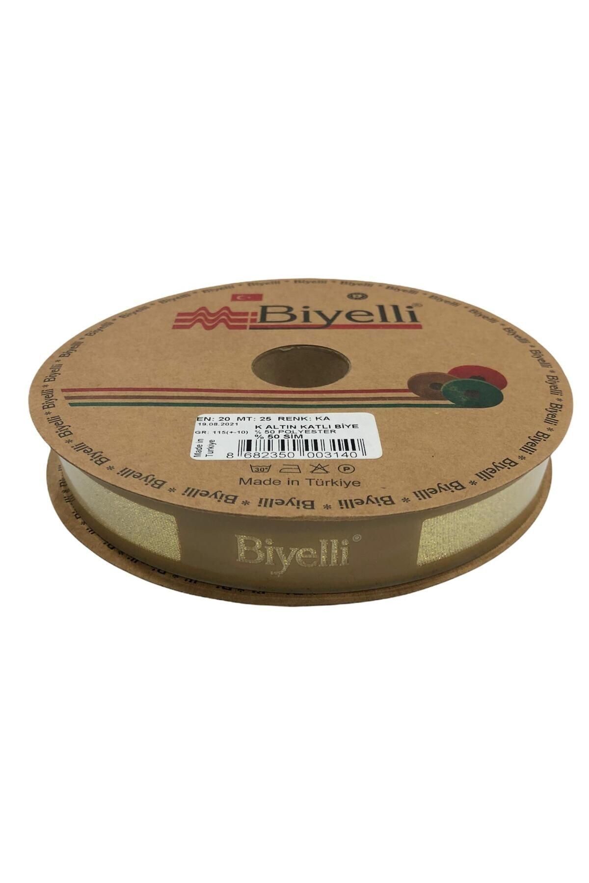 KfksStore Biye Simli Katlı Ka Altın 2 cm 25 Metre %50 Simli % 50 Polyester