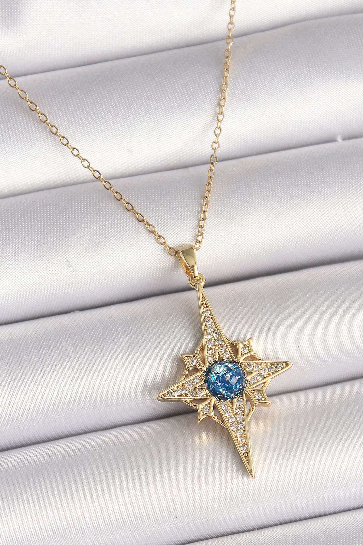 jupiter global bazaar 316L Çelik Gold Renk Zirkon Taşlı Kutup Yıldız Model Kadın Kolye - TJ-BKO9842