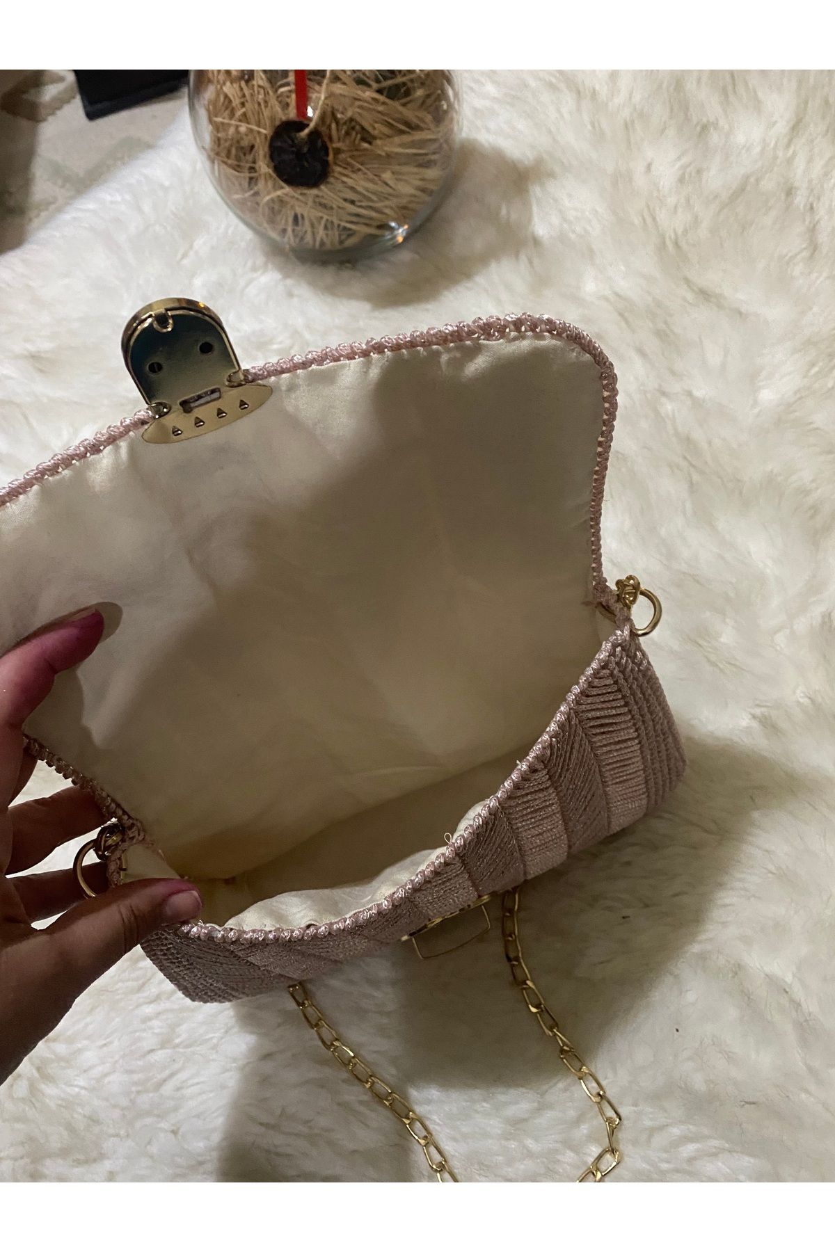 NEŞELİ HOME-Women's Canvas Model Pink Color Hand Embroidered, Hand and Arm, Shoulder Bag 8