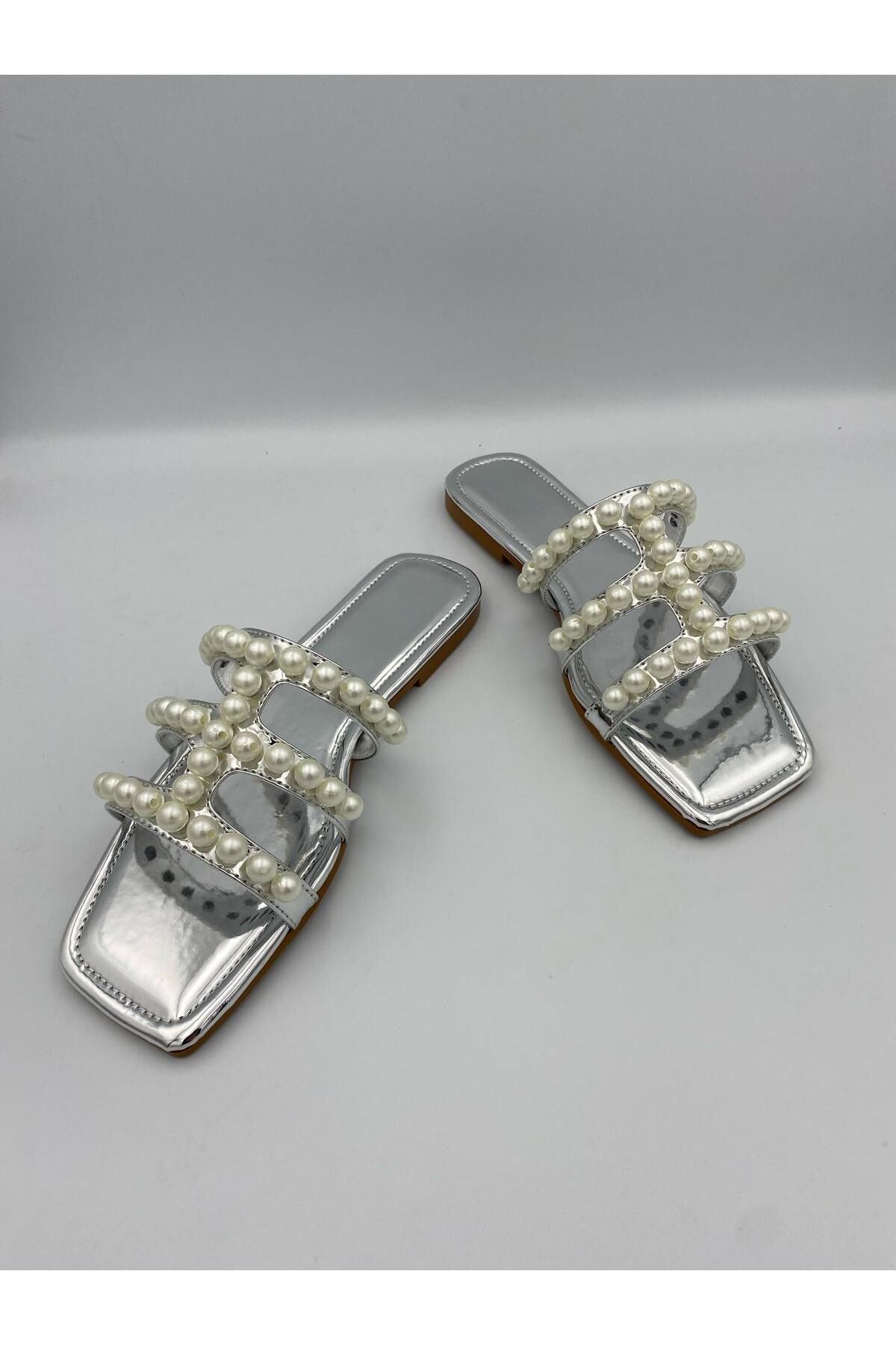Ömer Ediz Shoes-Perpa Pearl Detailed Transparent Banded Women's Slippers – Summer Flat Sandals 3