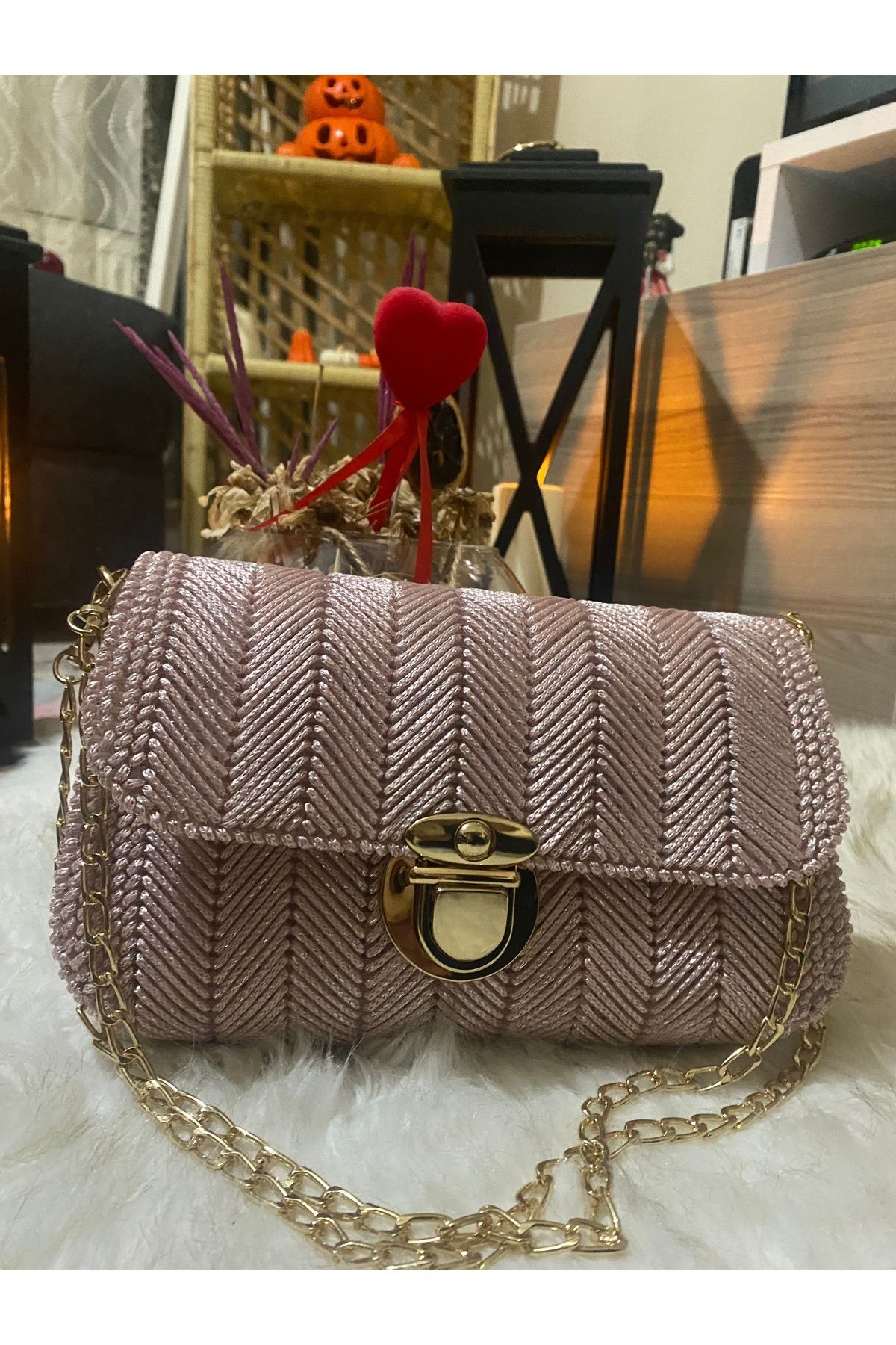 NEŞELİ HOME-Women's Canvas Model Pink Color Hand Embroidered, Hand and Arm, Shoulder Bag 2