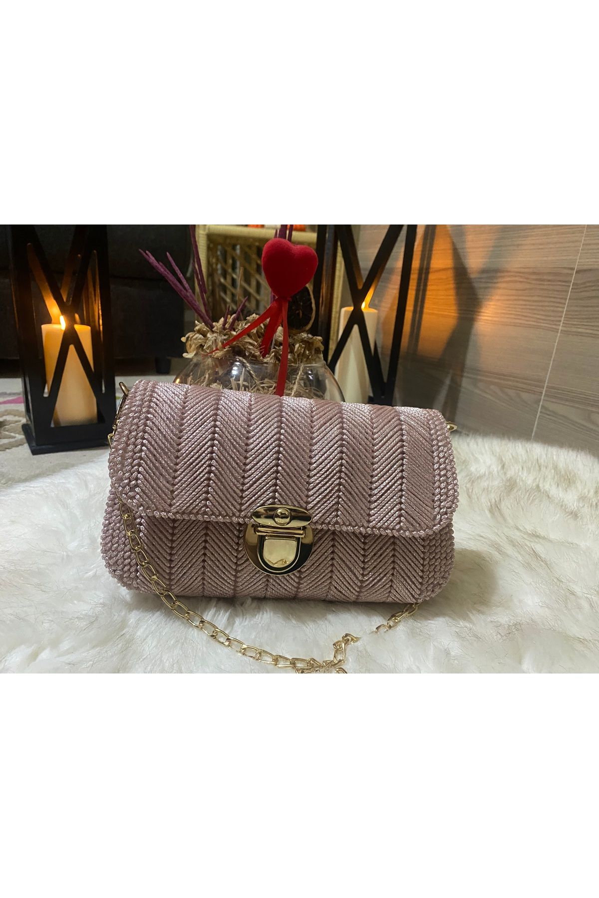 NEŞELİ HOME-Women's Canvas Model Pink Color Hand Embroidered, Hand and Arm, Shoulder Bag 6