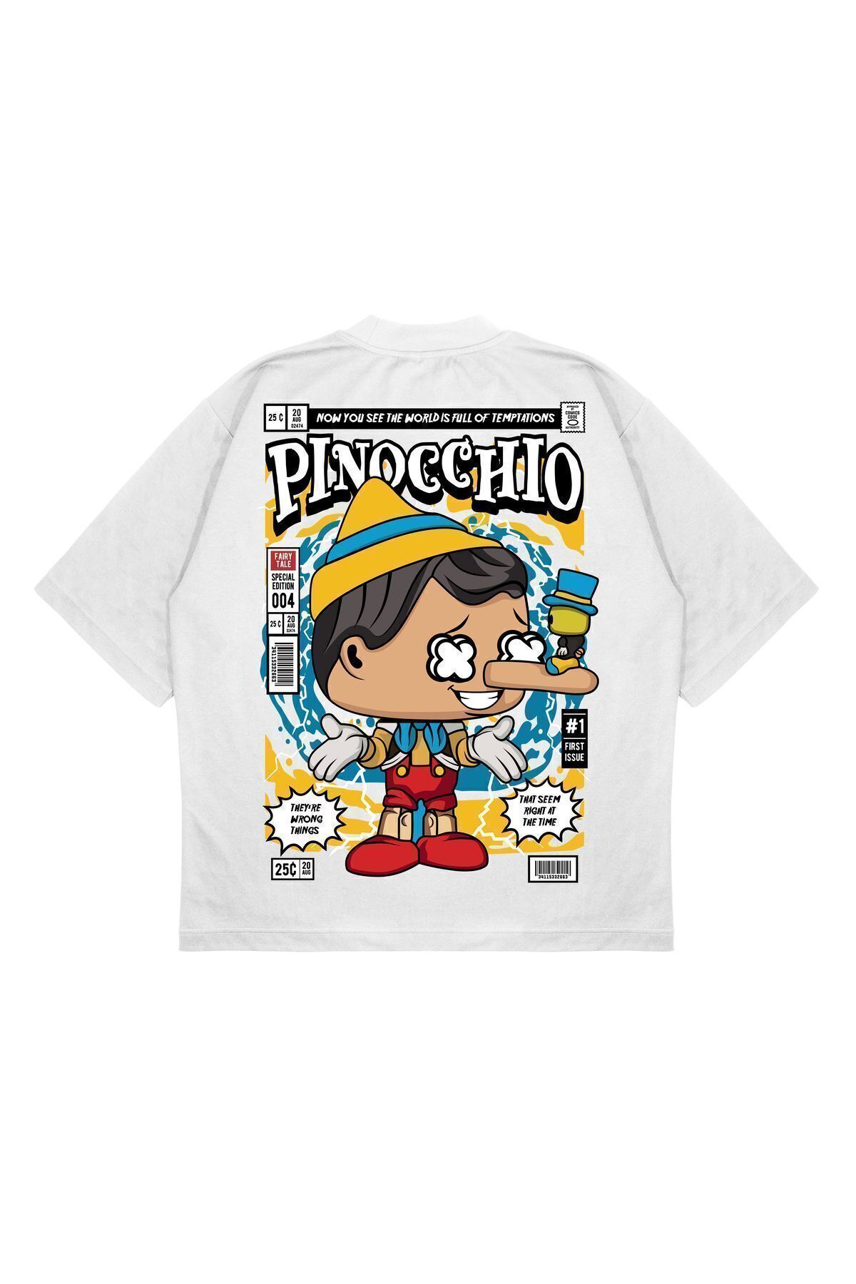 PURE EFFECT-Unisex Oversize Pinocchio Back Printed Boxy Fit Thick Fabric T-Shirt 1