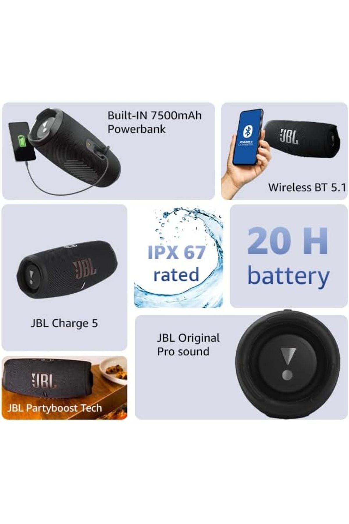 JBL-JBL Charge 5 - Portable Bluetooth Speaker with Deep Bass, IP67 Waterproof and Dustproof, 20 Hours of 3