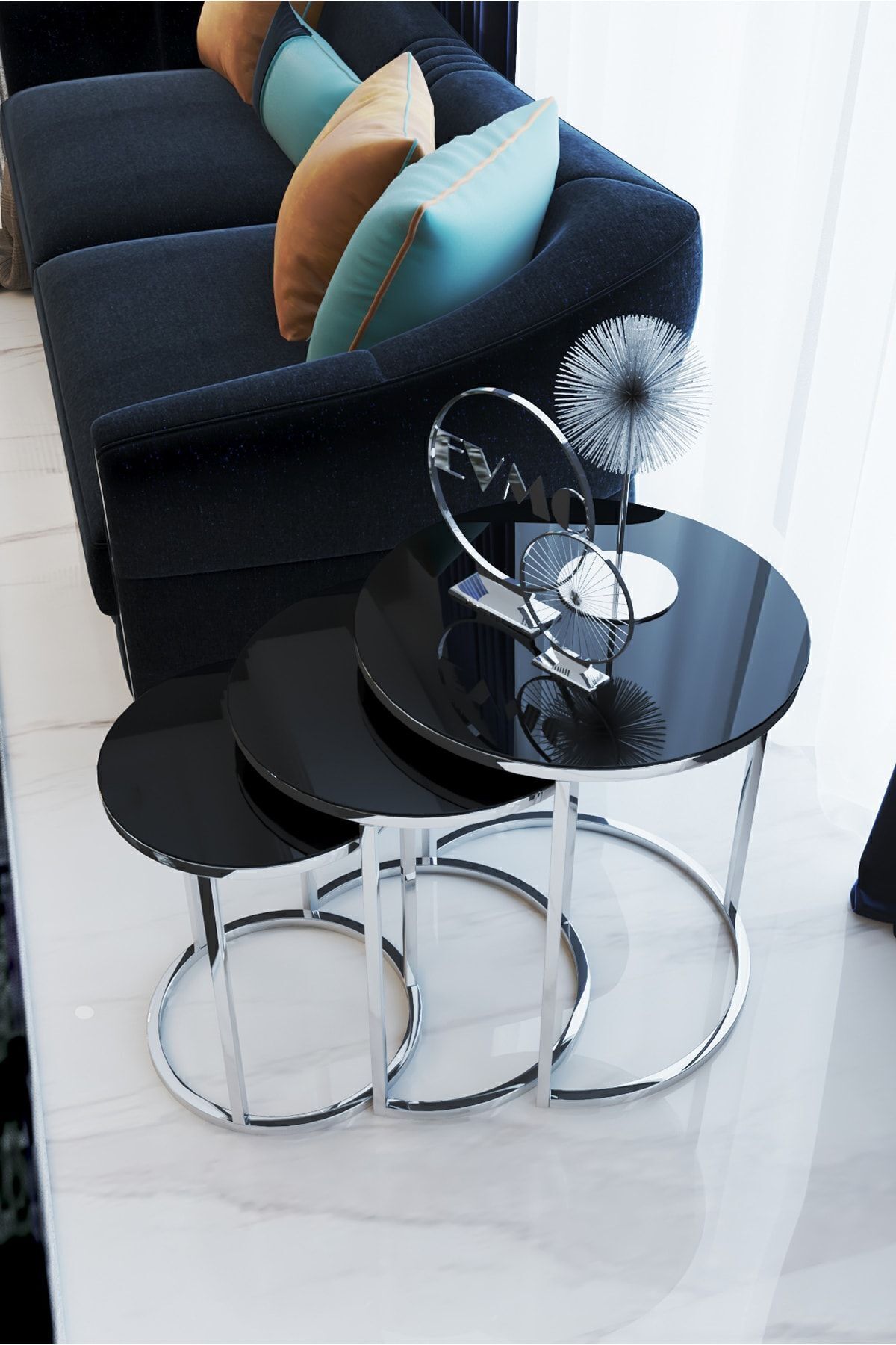 Gümüş Zigon Sehpa (SİYAH CAMLI KIRILMAZ)