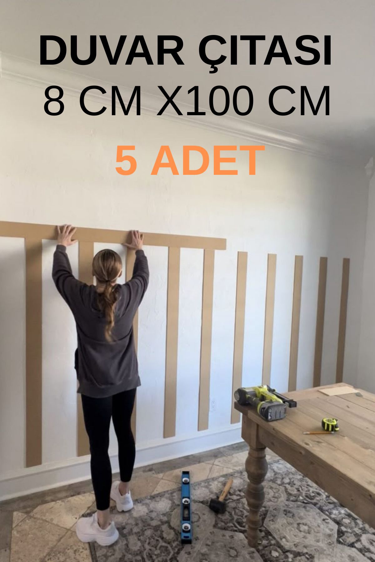 Iskandinav Duvar Çıtası 5 Adet 100 Cm x 8 Cm Dekoratif Duvar Çıtası Boyanabilir Duvar Dekoru