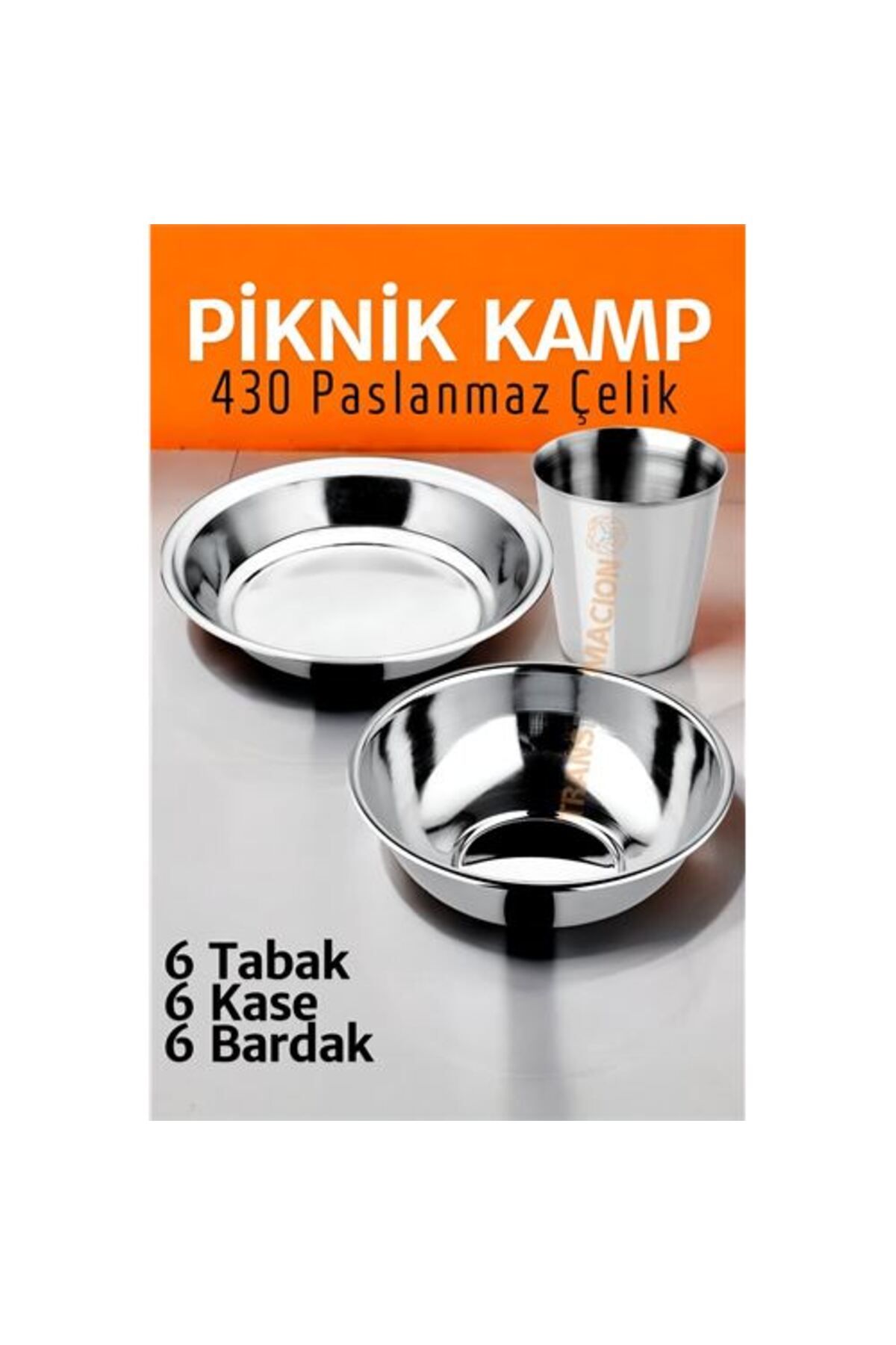 karadağsb Paslanmaz Çelik Tabak Kase Bardak Seti Kamp Piknik Seti 18 Adet