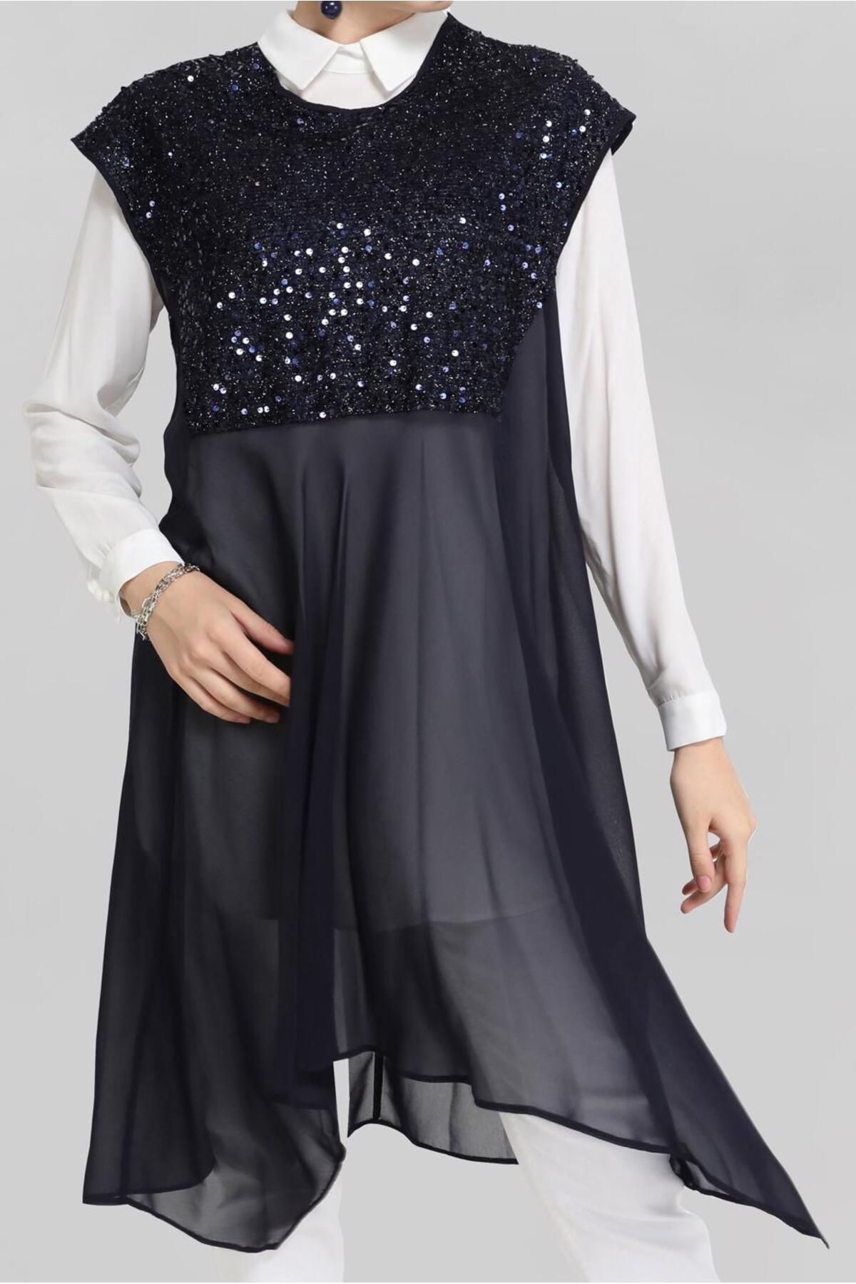 Alvina-40569 Model Double Tunic with Sequins 4