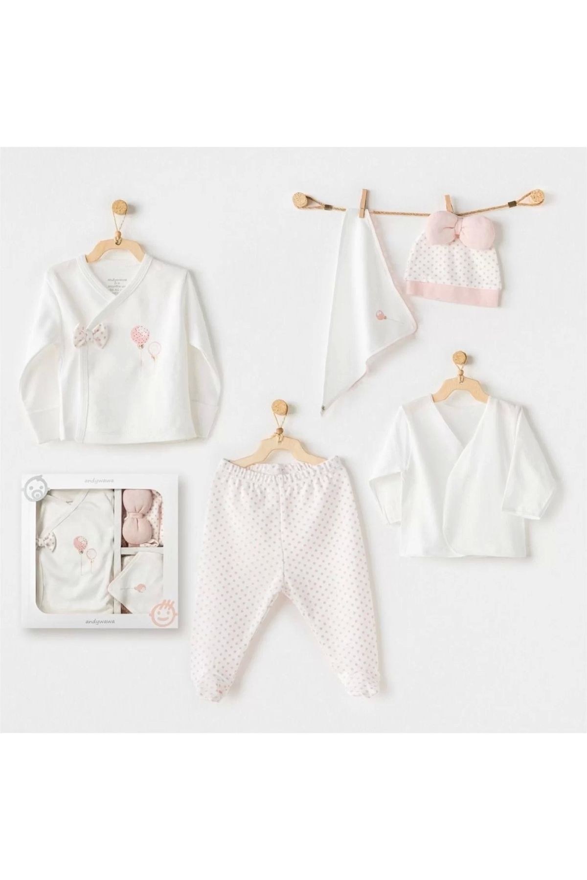 Miravm Andywawa Ac25550 Newborn Set Pınk Baloons 5'li Hastane Çıkışı Ekru