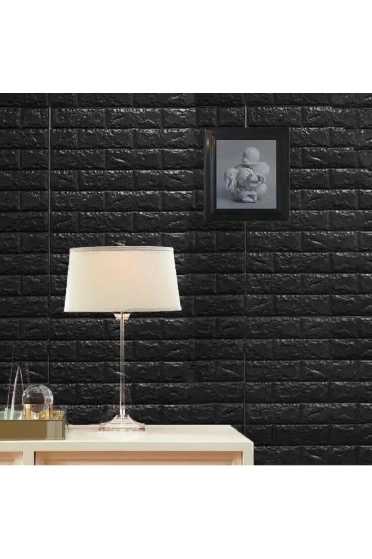 Flippy-Set 10 Placi Tapet 3D Flippy 70x77 cm 3 mm Polietilenă Model Caramidă, Suprafață 5.3 mp, Negru 4