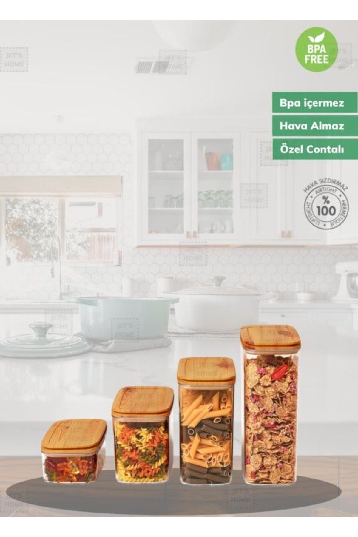 Jet's Home-Set of 10 Storage Containers Erzak Bakliyat Container Bamboo Patterned 1.65 Liters X 10 Pieces 2