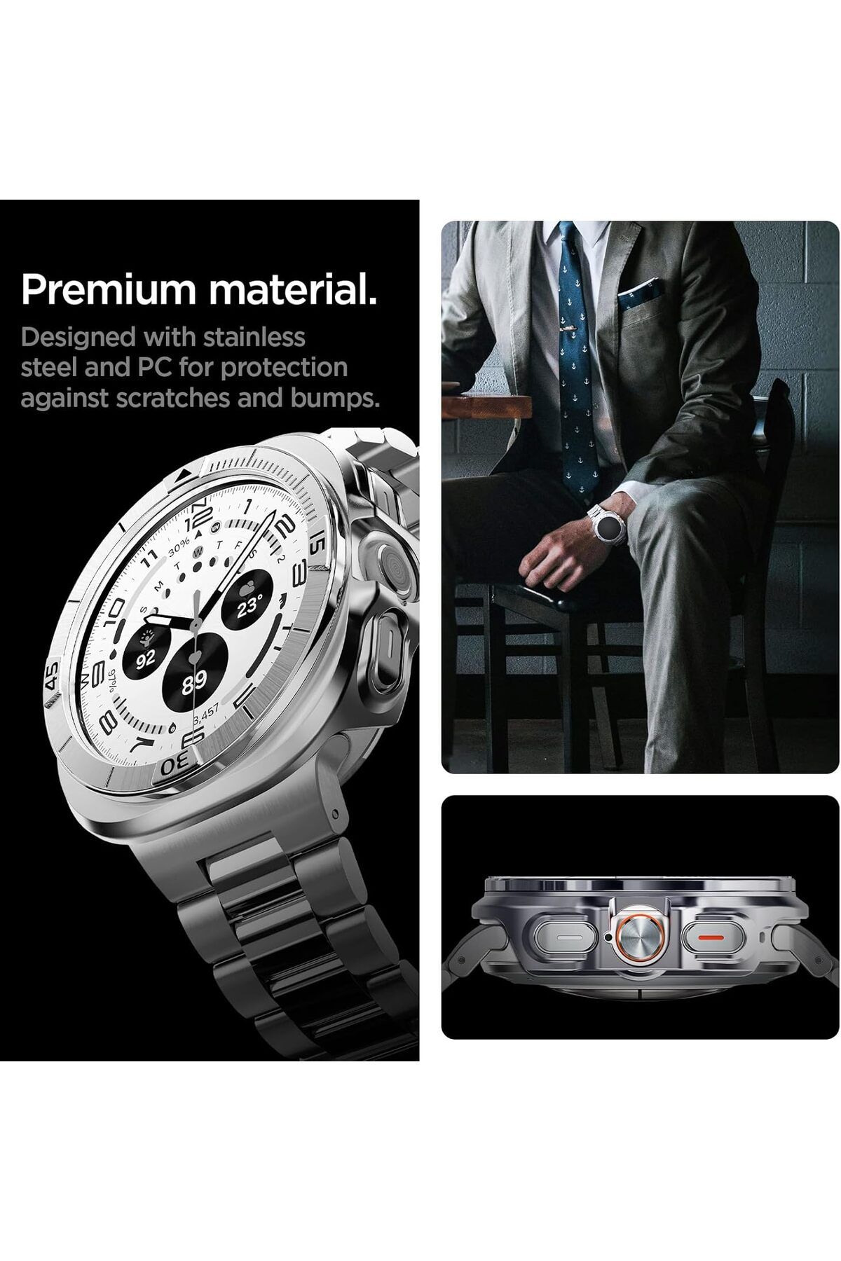 Spigen-Bezel Tune Pro For Samsung Galaxy Watch Ultra 47mm Bezel Ring Protector cover with - Silver 4
