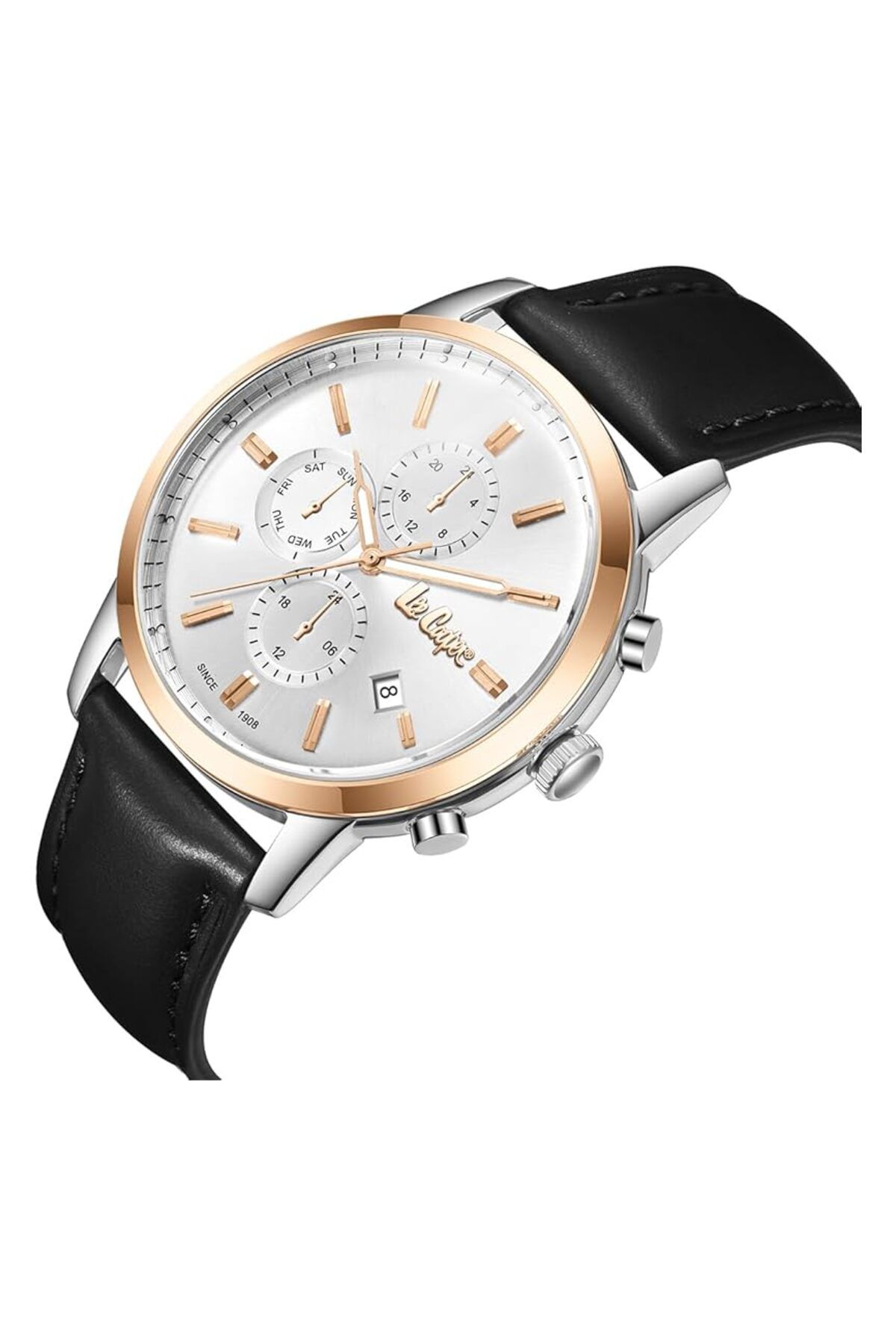 Generic-Lee Cooper Men Jp15 Movement Watch Multi Function Display And Leather Strap Lc08085 531 Silver Strap 2