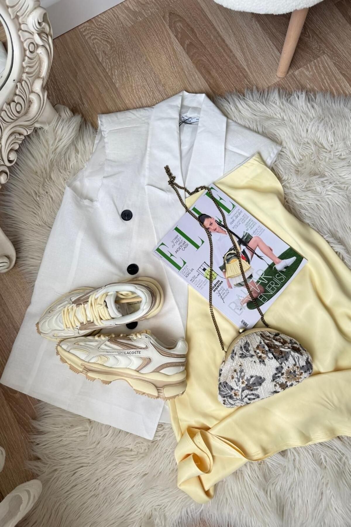 Banu Angay-White Woven Linen Vest 5