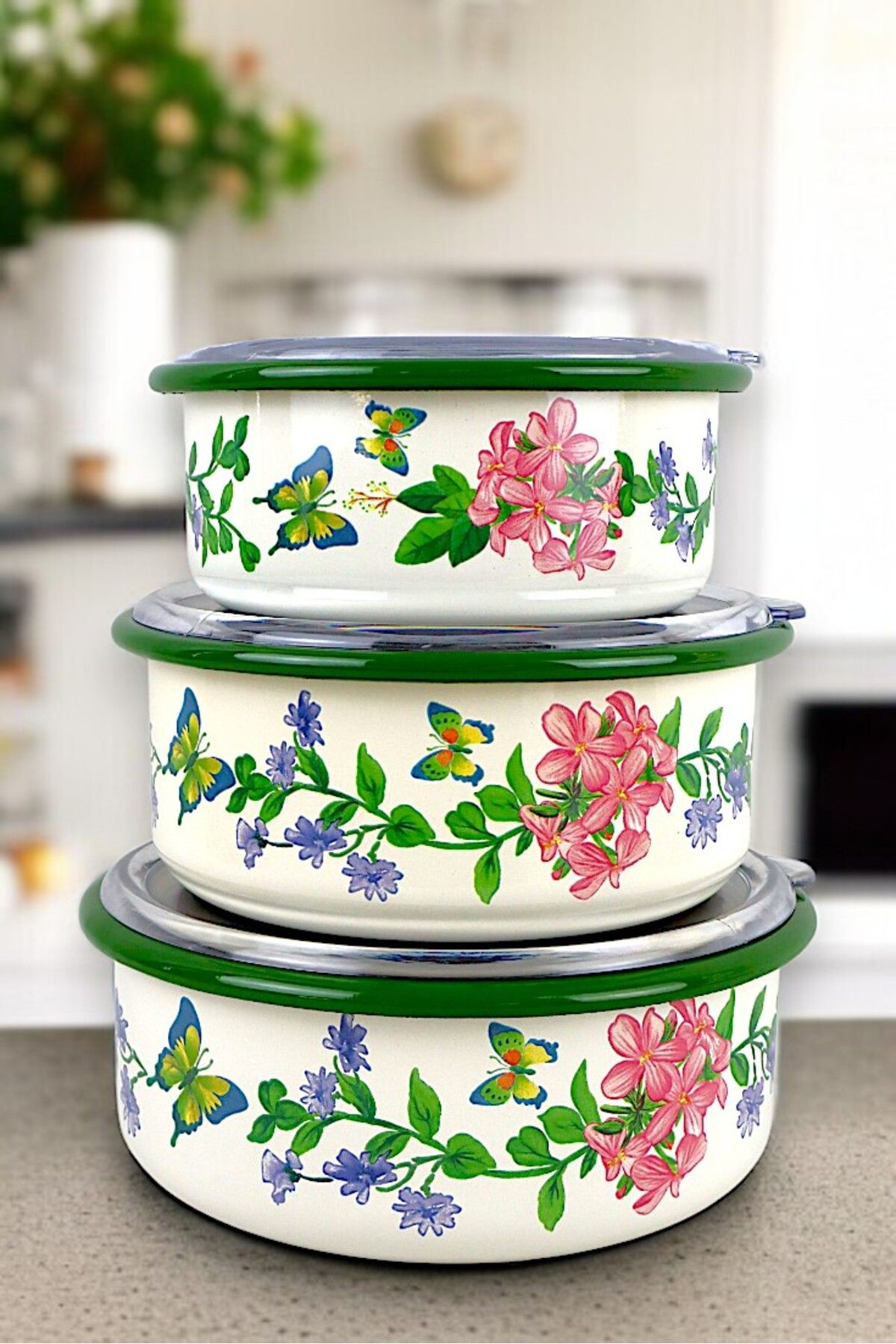 İnci Emaye-No. 14 - 16 - 18 Enameled Storage Container Set of 3 3