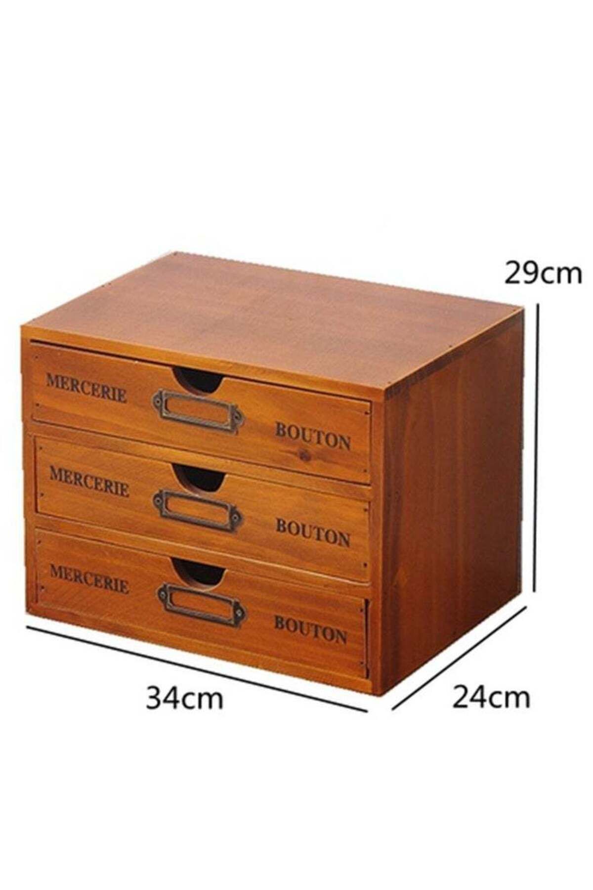 COOYA-Three-layer wooden desktop storage box,multi-compartment,with drawers,for desktop organization 4