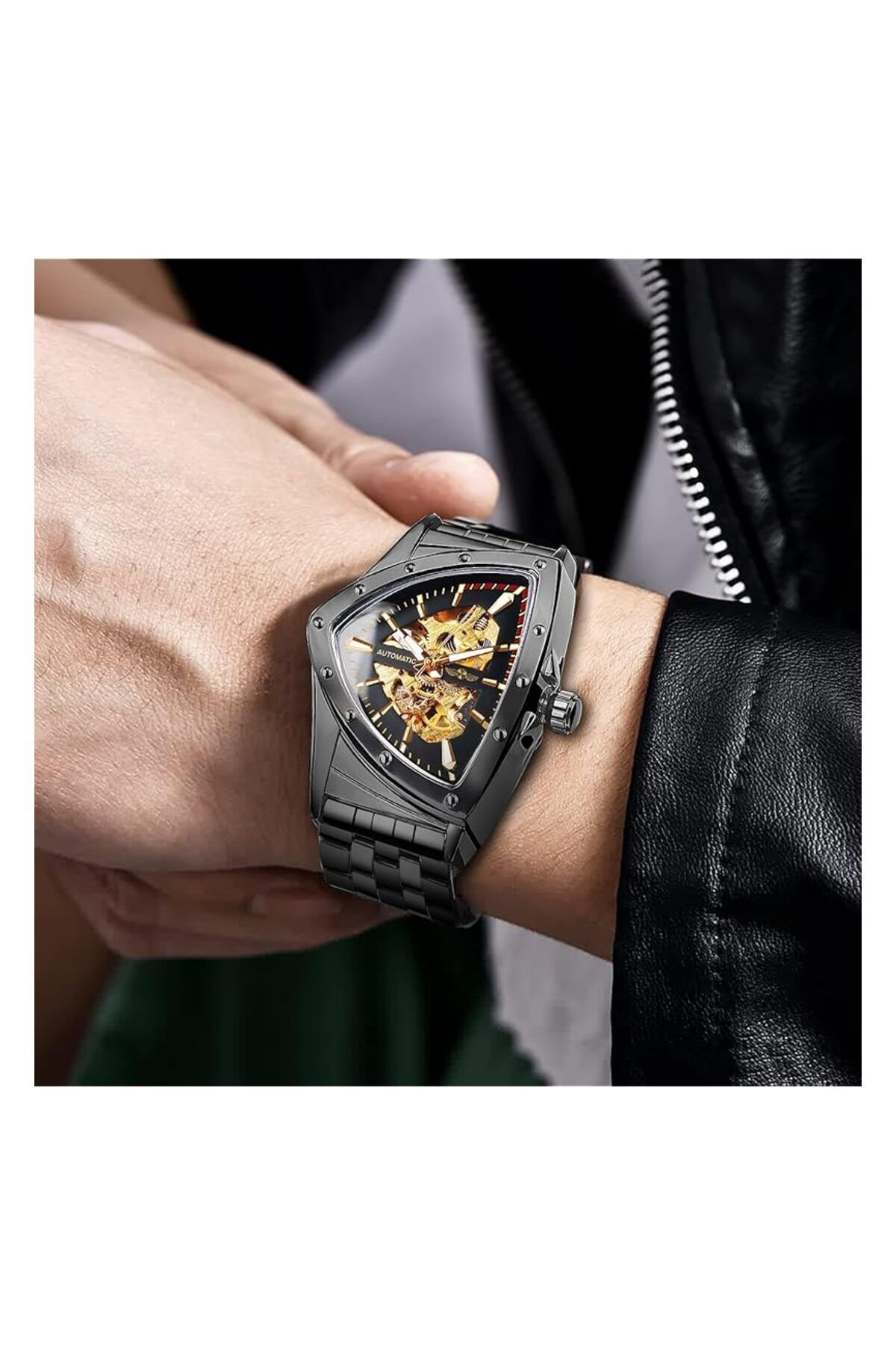 Generic-Forsining Skeleton Watches For Men Automatic Mechanical Watch With Triangle Dial Luminous Self 3
