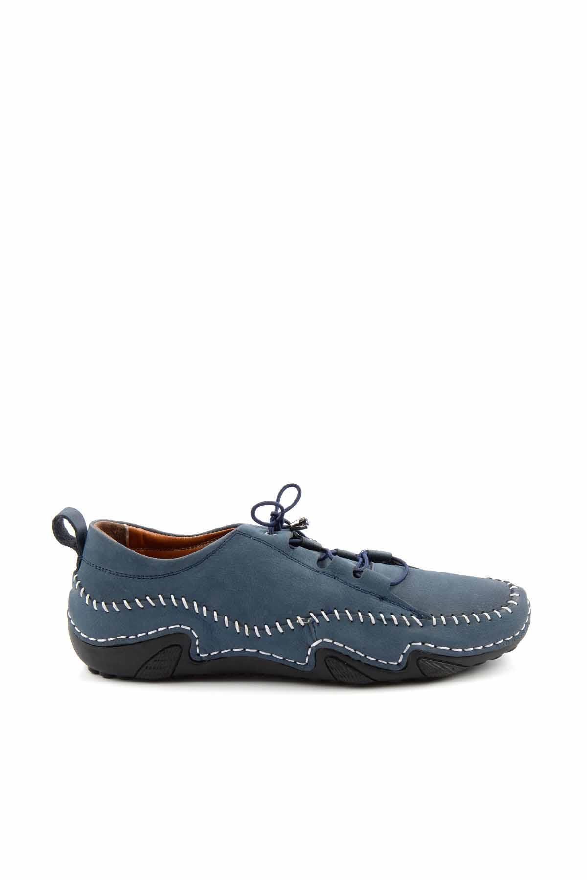 کفش راحتی مردانه چرم طبیعی آبی Nubuck E01733703001 Bambi
