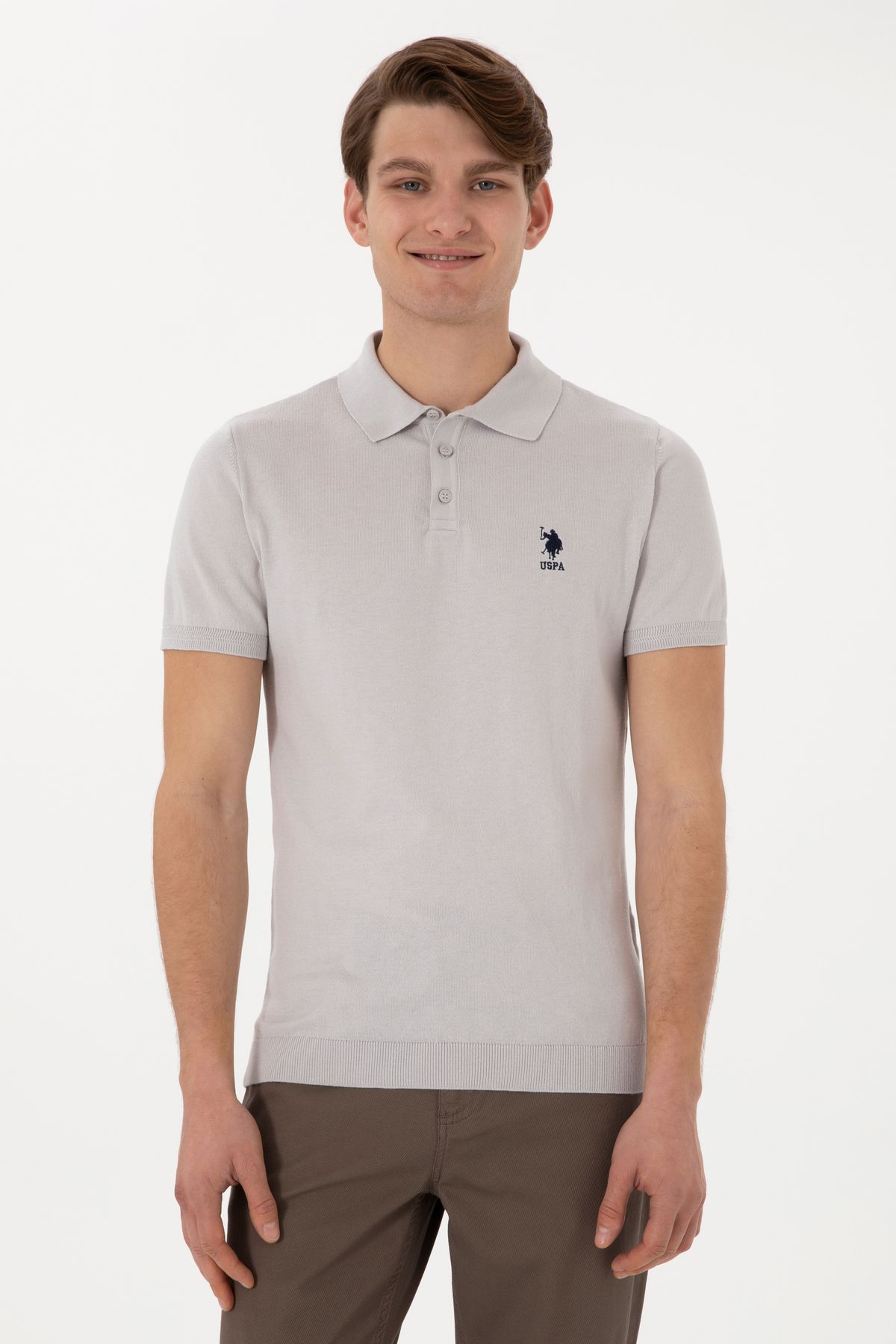 تی شرت مردانه اسلیم فیت یقه پولو خاکستری روشن 50299359-vr001 U.S. Polo Assn.