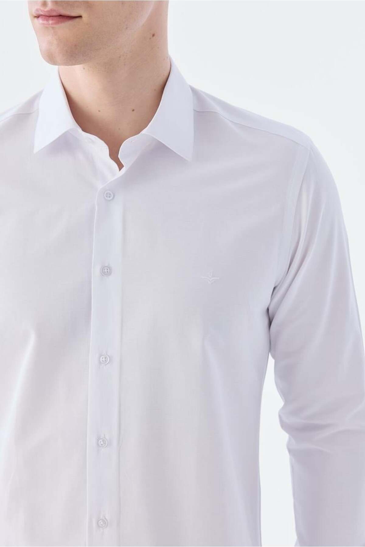 Jakamen-Λευκό Slim Fit Ανδρικό πουκάμισο χωρίς τσέπες 3
