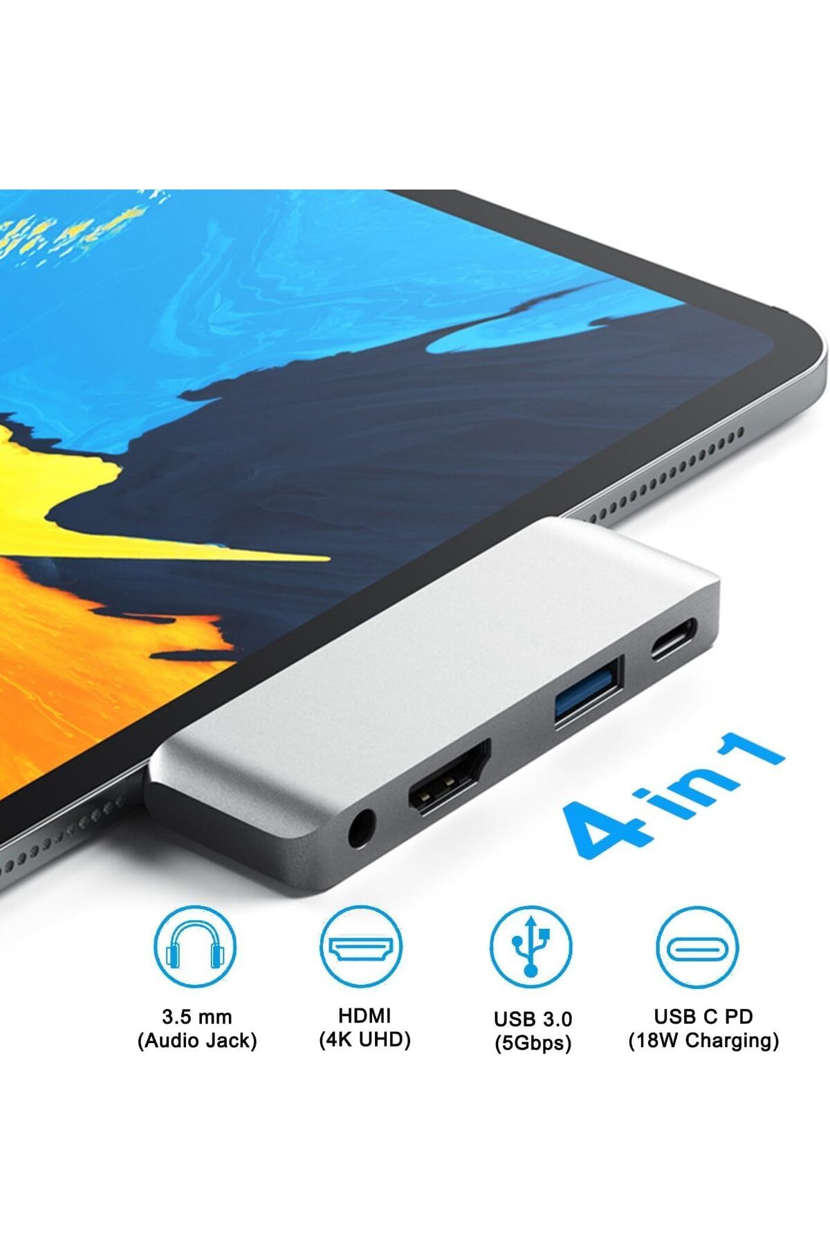 COOYA-محول USB-C Hub HDMI، لأجهزة iPad Pro/Air/Mini، HDMI بدقة 4K، USB 3.0، مقبس صوت 3.5 مم وPD 18 وات 2
