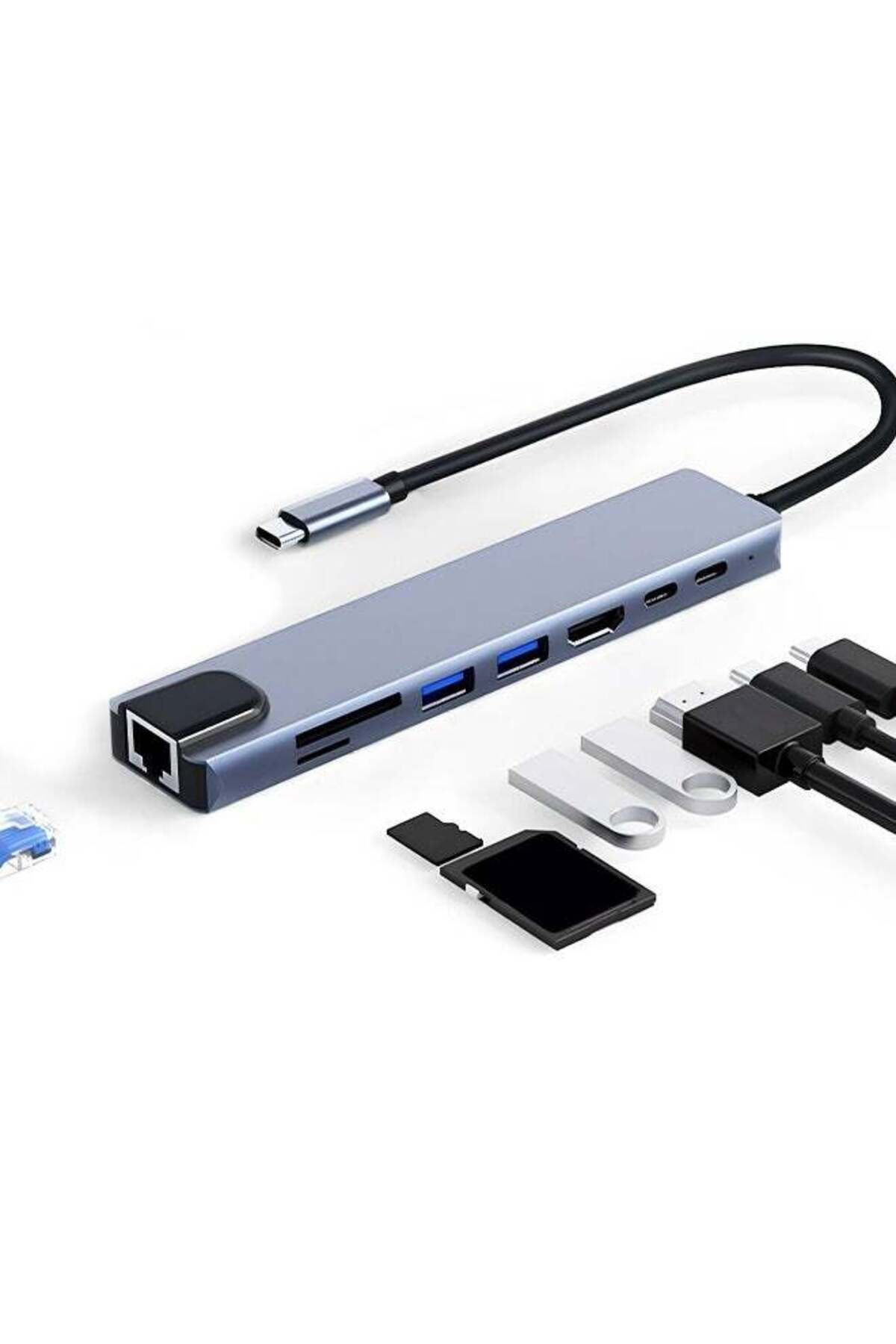 COOYA-محطة إرساء متعددة الوظائف 8 في 1 مع موزع USB-C مع USB (2.0/3.0/C)، تلفزيون عالي الدقة، قارئ بطاقات SD/TF 1