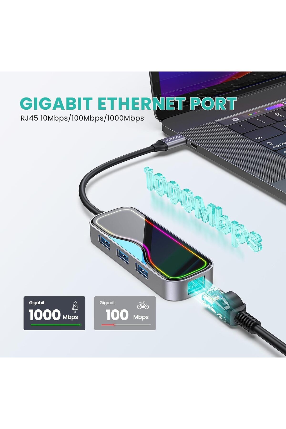 COOYA-محطة إرساء USB C، إيثرنت RJ45، موزع 7 في 1 100 واط PD، 3 منافذ USB 3.0، موزع محول متعدد المنافذ 5