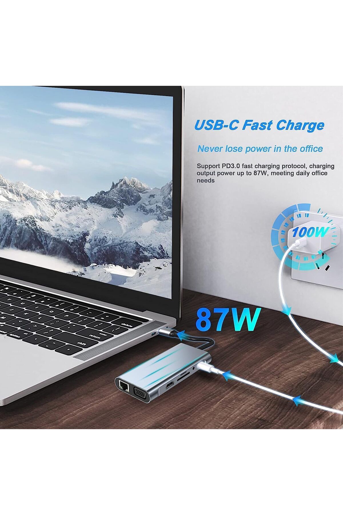 COOYA-موزع USB C، محطة إرساء USB C 11 في 1، HDMI بدقة 4K، VGA، USB 3.0، إيثرنت RJ45، قارئ بطاقات SD/TF 3