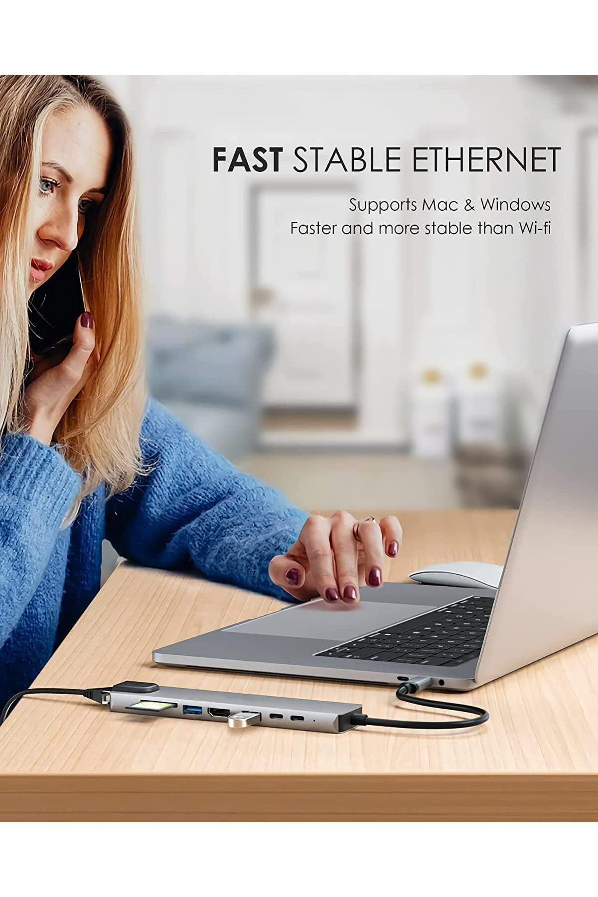 COOYA-موزع USB C، مع HDMI بدقة 4K، وتوصيل طاقة PD، وUSB-C، وإيثرنت، ومنفذي USB، وقارئ بطاقات SD/TF متوافق 7