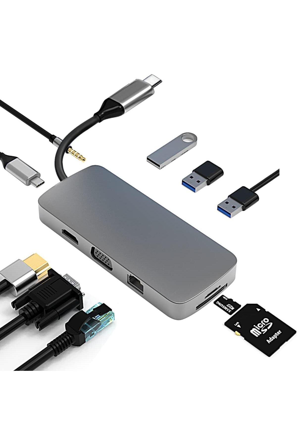 COOYA-محول 10 في 1 من USB C إلى HDMI 4K، مع VGA، ومنفذ شحن PD، ومنفذ Gigabit Ethernet، وقارئ بطاقة SD 1