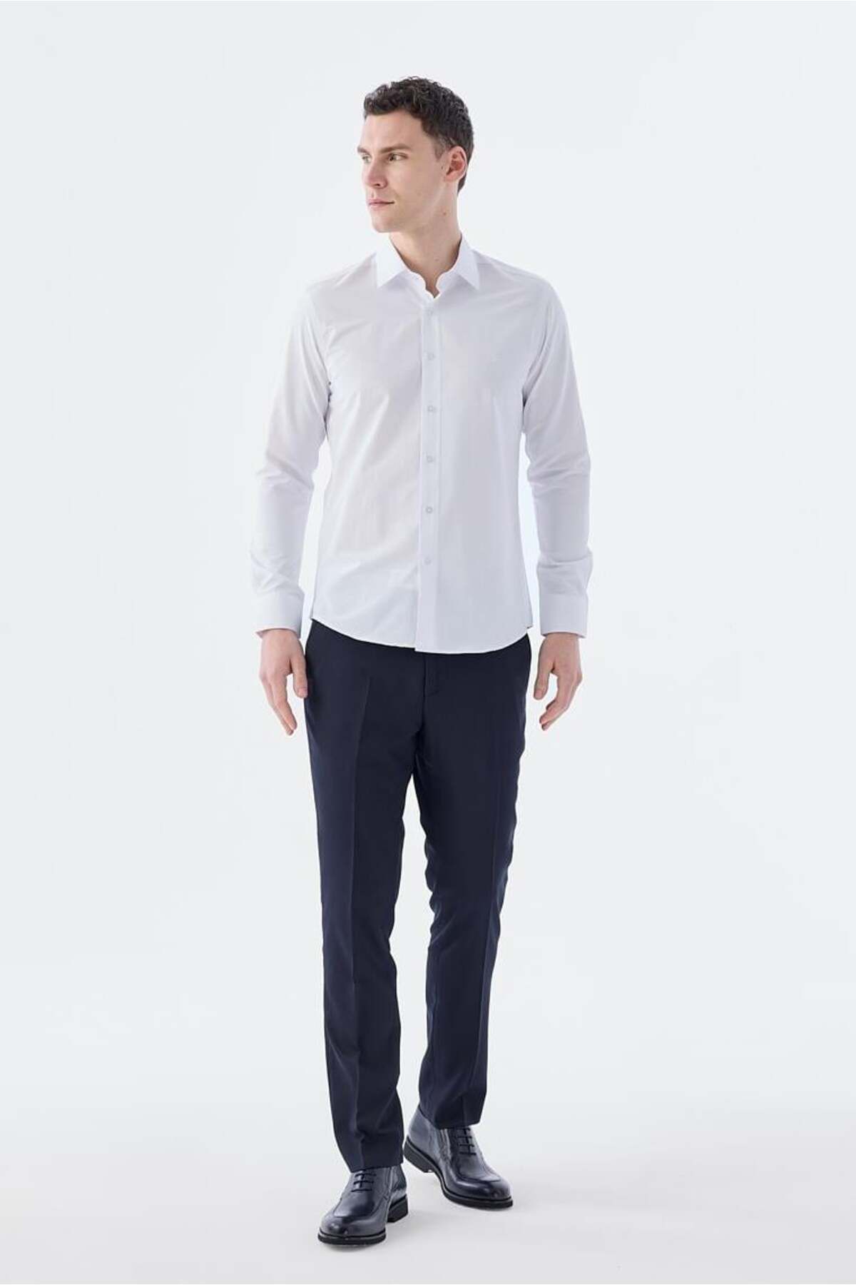 Jakamen-Λευκό Slim Fit Ανδρικό πουκάμισο χωρίς τσέπες 2