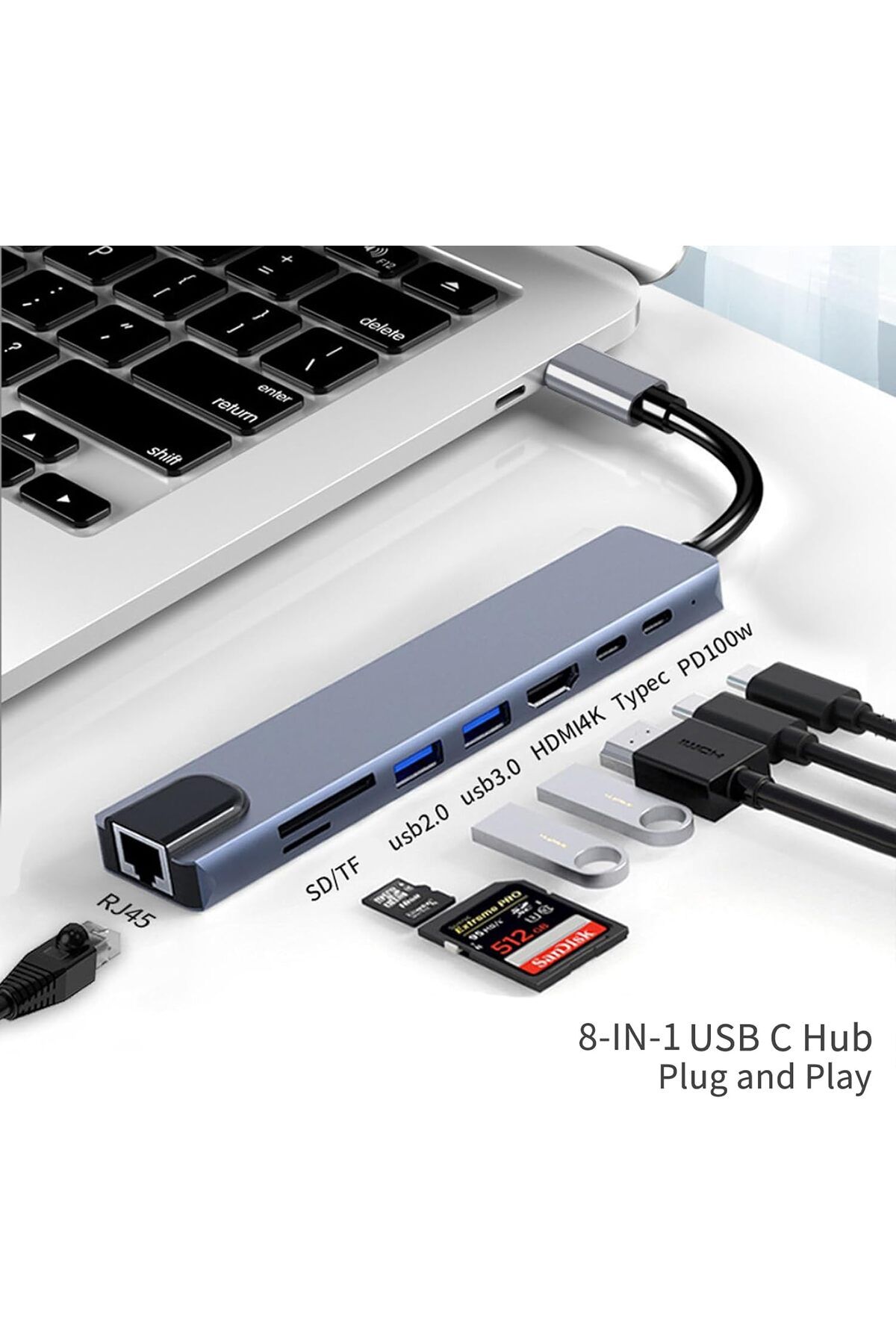 COOYA-USB C Hub,with 4K HDMI,PD Power Delivery,RJ45 Ethernet,SD/TF Card Reader,Laptop Docking Station 3