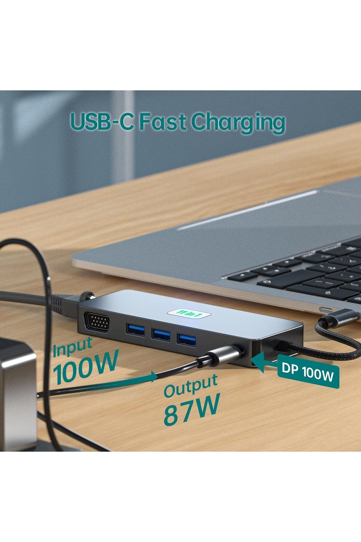 COOYA-11 in 1 Docking Station, 3.2 Gen 2(10Gbps), 100W PD, 4K@60Hz HDMI,1080P VGA, 1000Mbps LAN 5