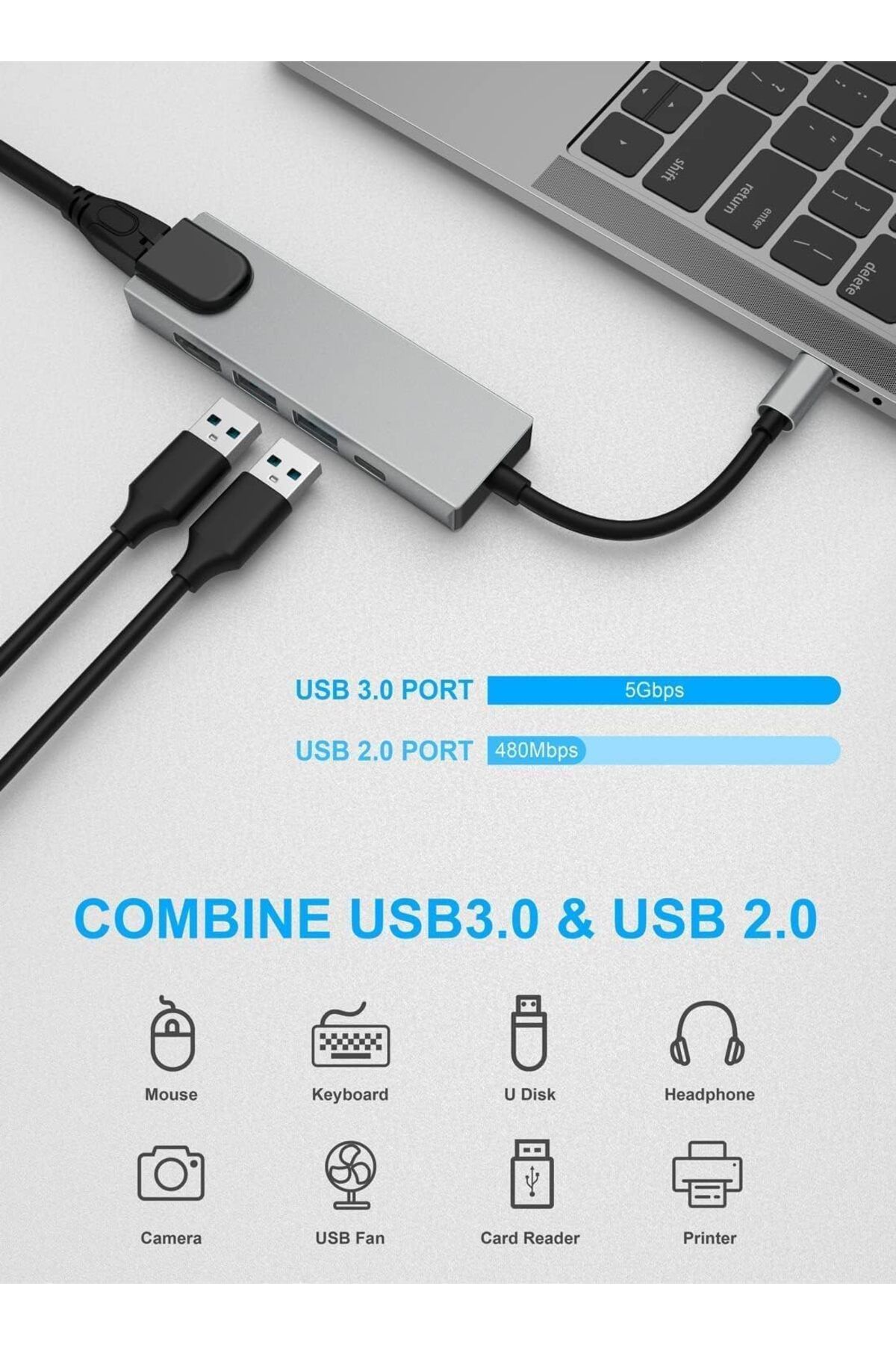COOYA-محطة إرساء USB C 5 في 1، محول متعدد المنافذ مع HDMI 4K، توصيل طاقة PD 100 وات، 2 USB، إيثرنت 4