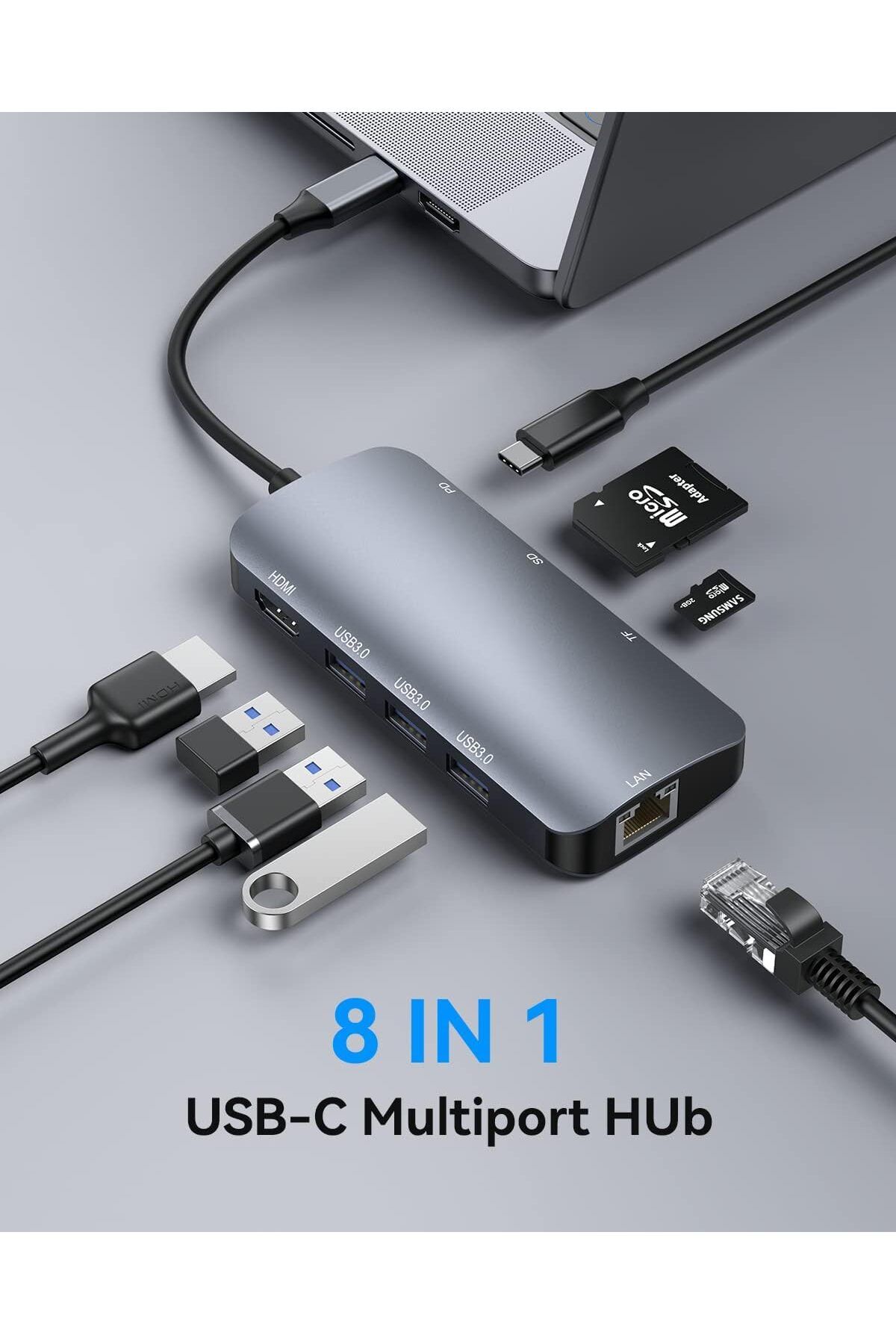 COOYA-محطة إرساء USB C Hub، شاشة مزدوجة مع 3 منافذ، RJ45 Ethernet، 4K@60Hz HDMI، قارئ بطاقات SD/TF 7